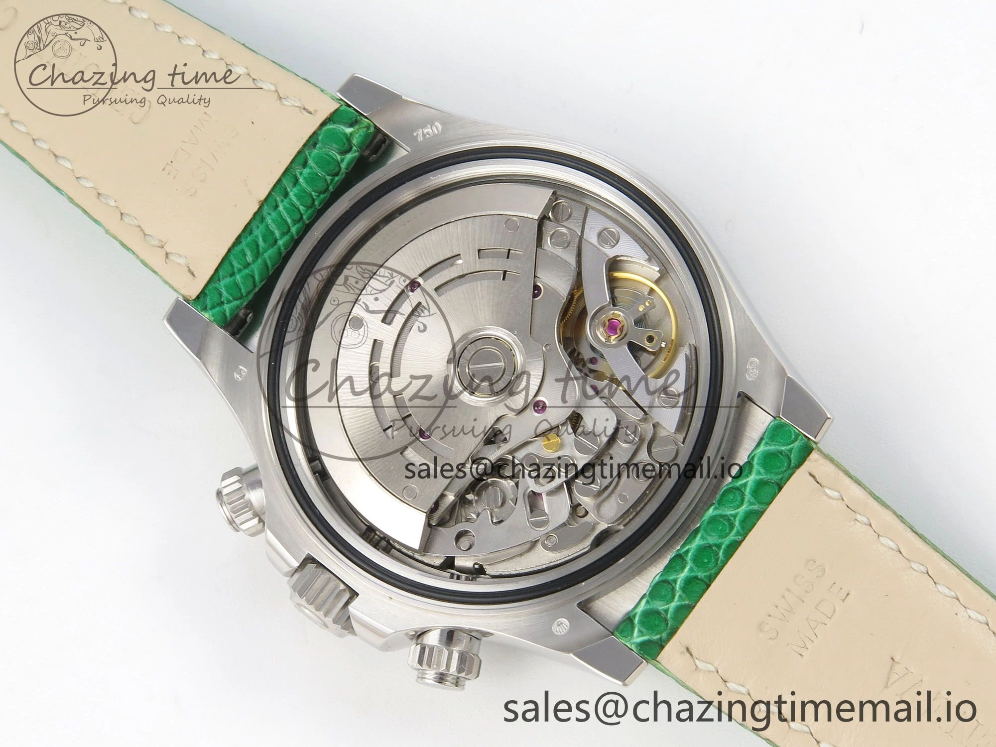 Custom Modded Daytona 40mm MPF Green Dial Diamonds Bezel on Green Leather Strap SA4801