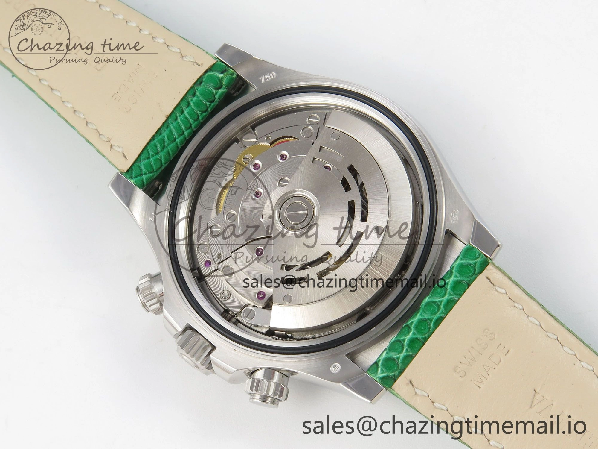 Custom Modded Daytona 40mm MPF Green Dial Diamonds Bezel on Green Leather Strap SA4801