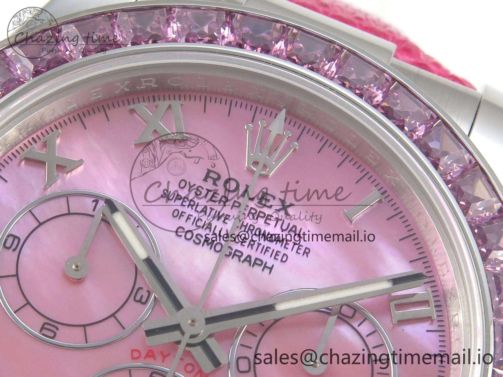 Custom Modded Daytona 40mm MPF Pink Dial Diamonds Bezel on Pink Leather Strap SA4801