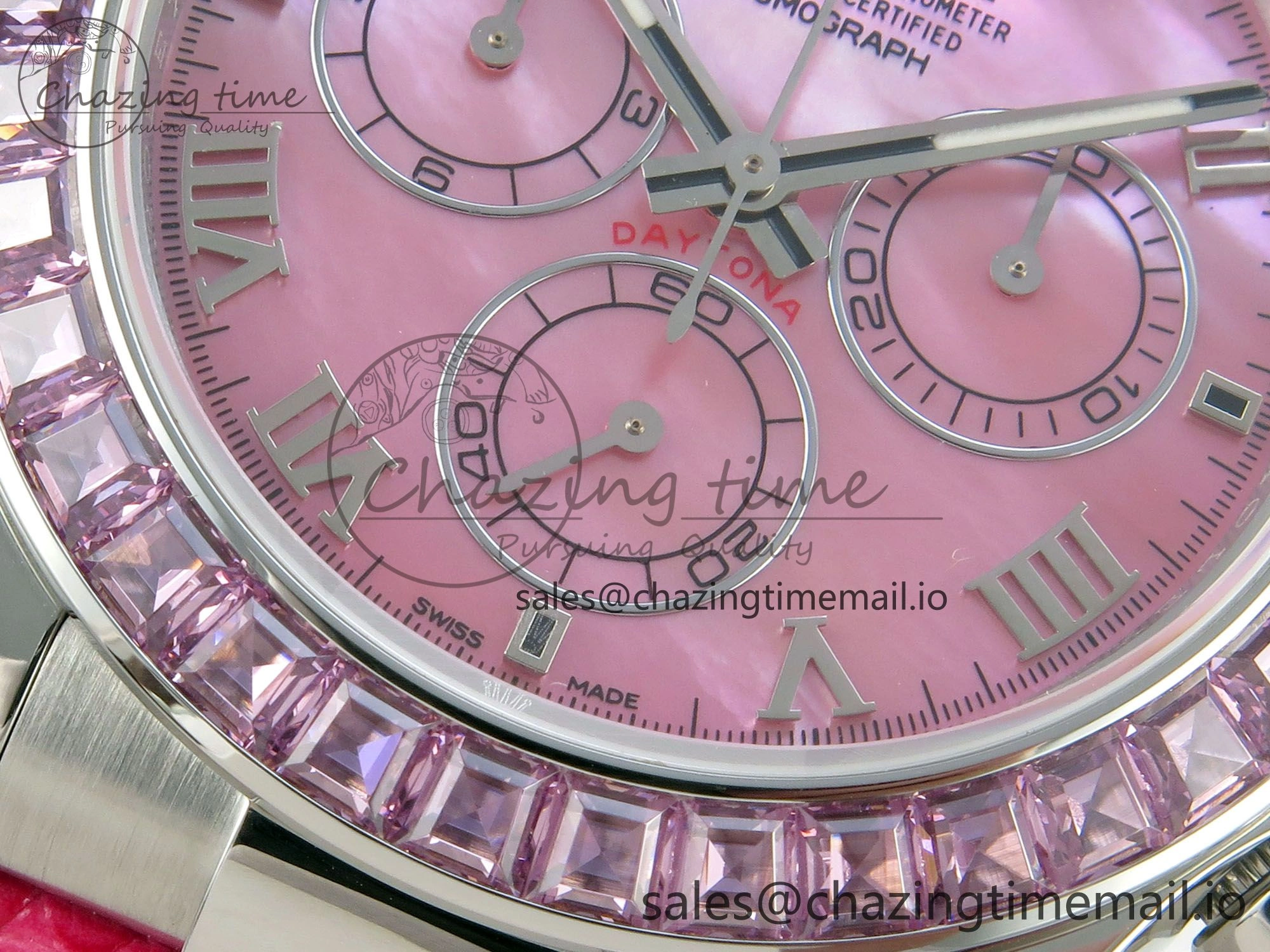 Custom Modded Daytona 40mm MPF Pink Dial Diamonds Bezel on Pink Leather Strap SA4801