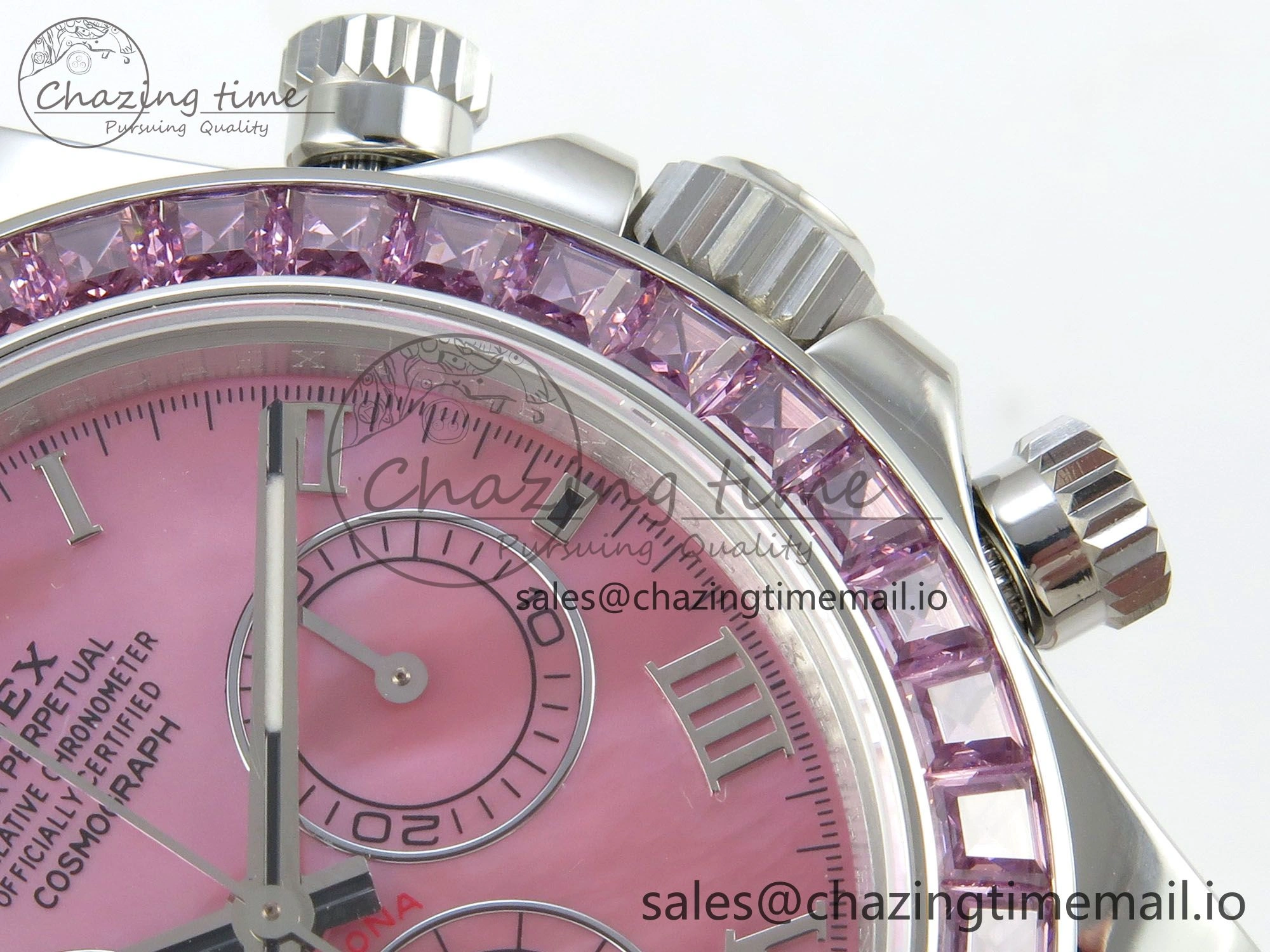 Custom Modded Daytona 40mm MPF Pink Dial Diamonds Bezel on Pink Leather Strap SA4801