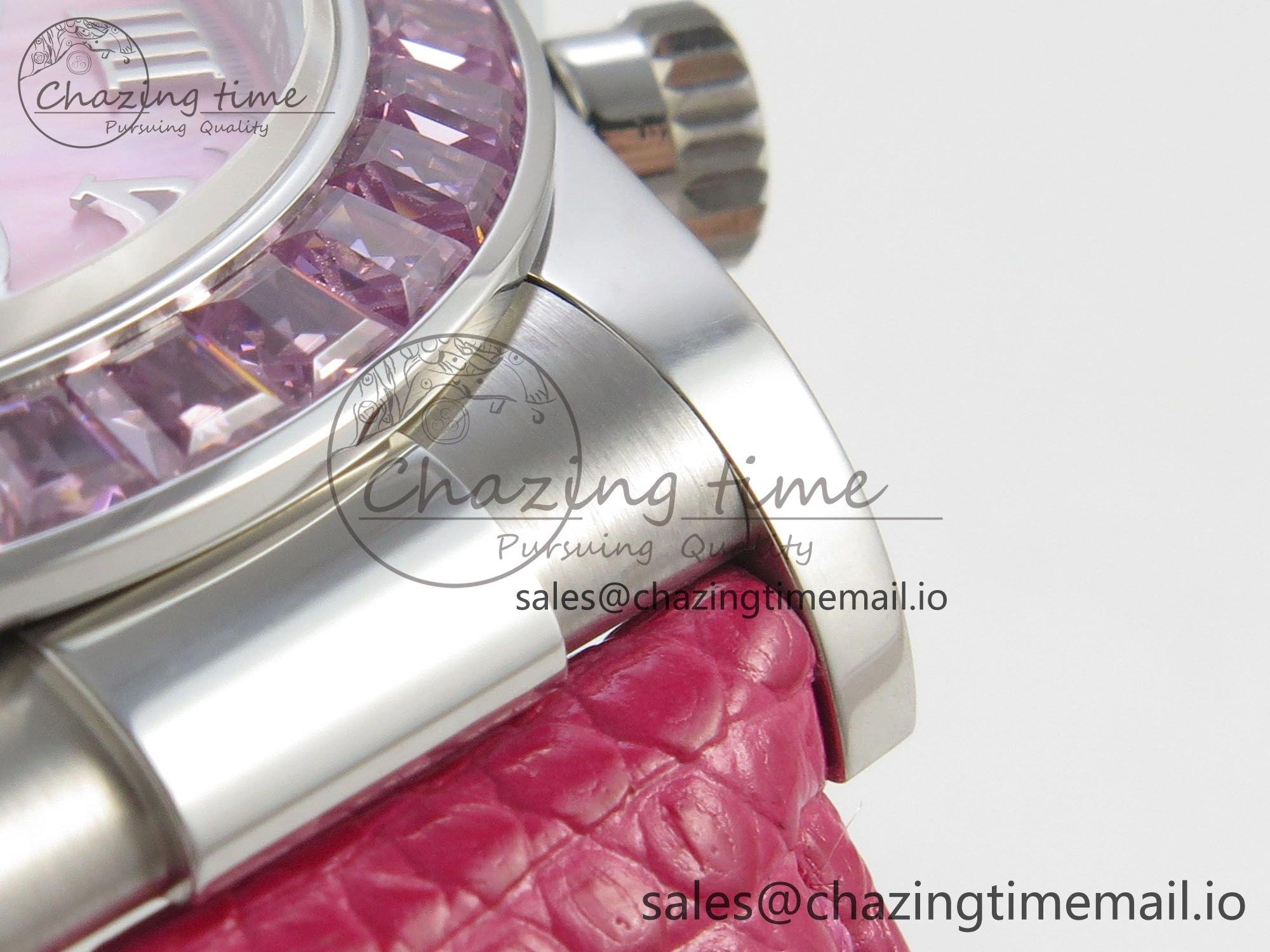Custom Modded Daytona 40mm MPF Pink Dial Diamonds Bezel on Pink Leather Strap SA4801