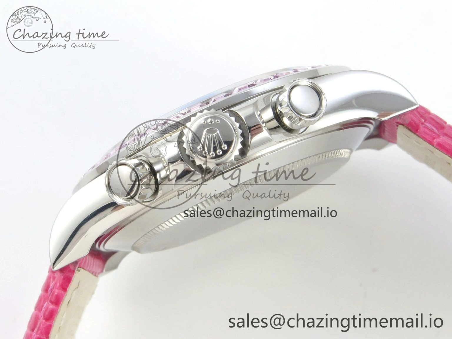 Custom Modded Daytona 40mm MPF Pink Dial Diamonds Bezel on Pink Leather Strap SA4801
