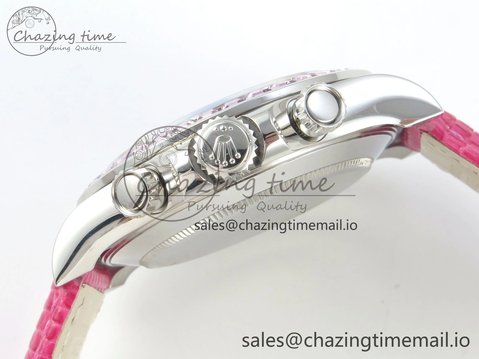 Custom Modded Daytona 40mm MPF Pink Dial Diamonds Bezel on Pink Leather Strap SA4801