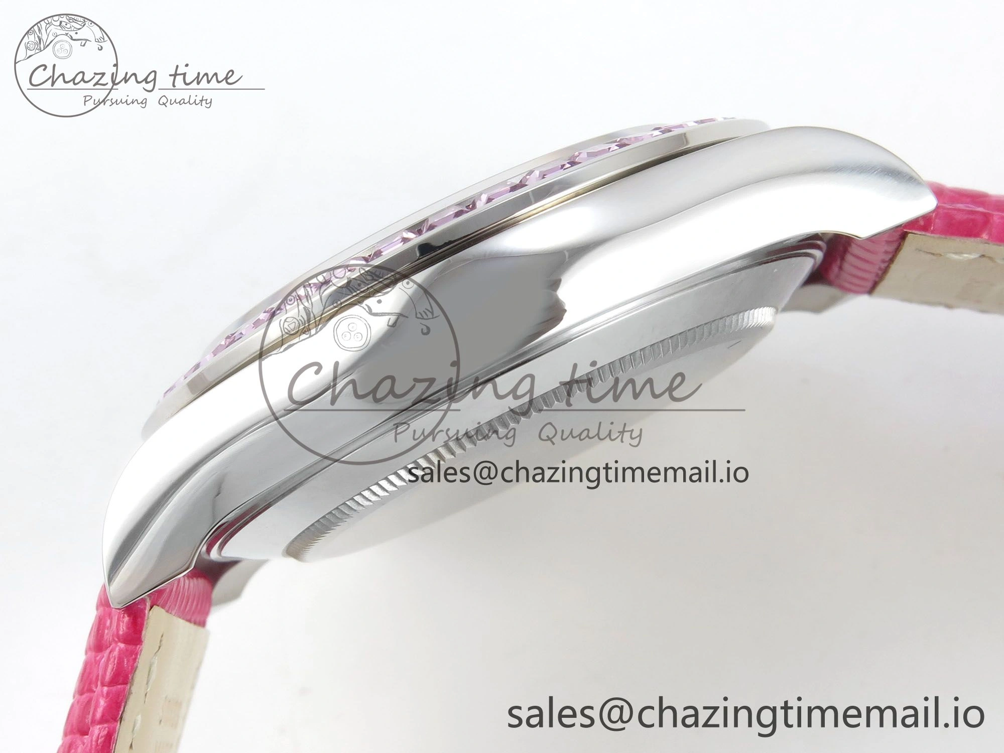Custom Modded Daytona 40mm MPF Pink Dial Diamonds Bezel on Pink Leather Strap SA4801