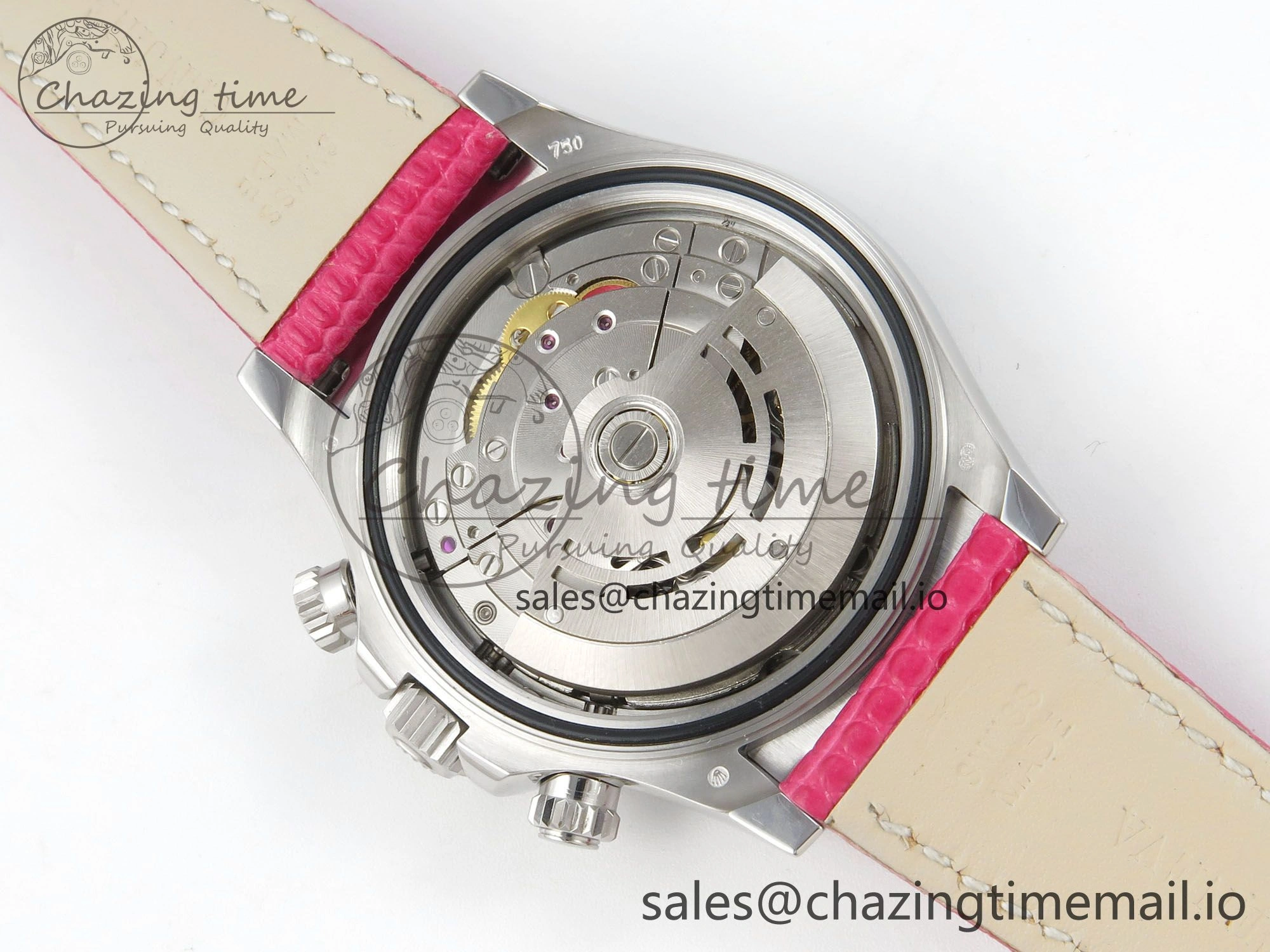 Custom Modded Daytona 40mm MPF Pink Dial Diamonds Bezel on Pink Leather Strap SA4801