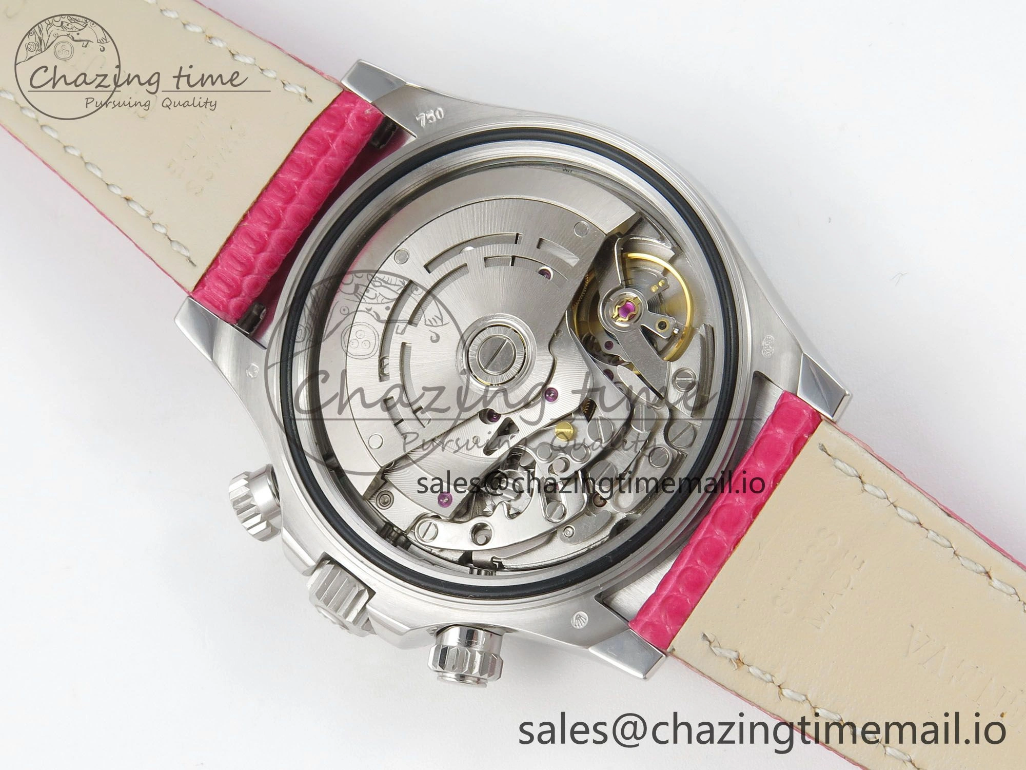 Custom Modded Daytona 40mm MPF Pink Dial Diamonds Bezel on Pink Leather Strap SA4801