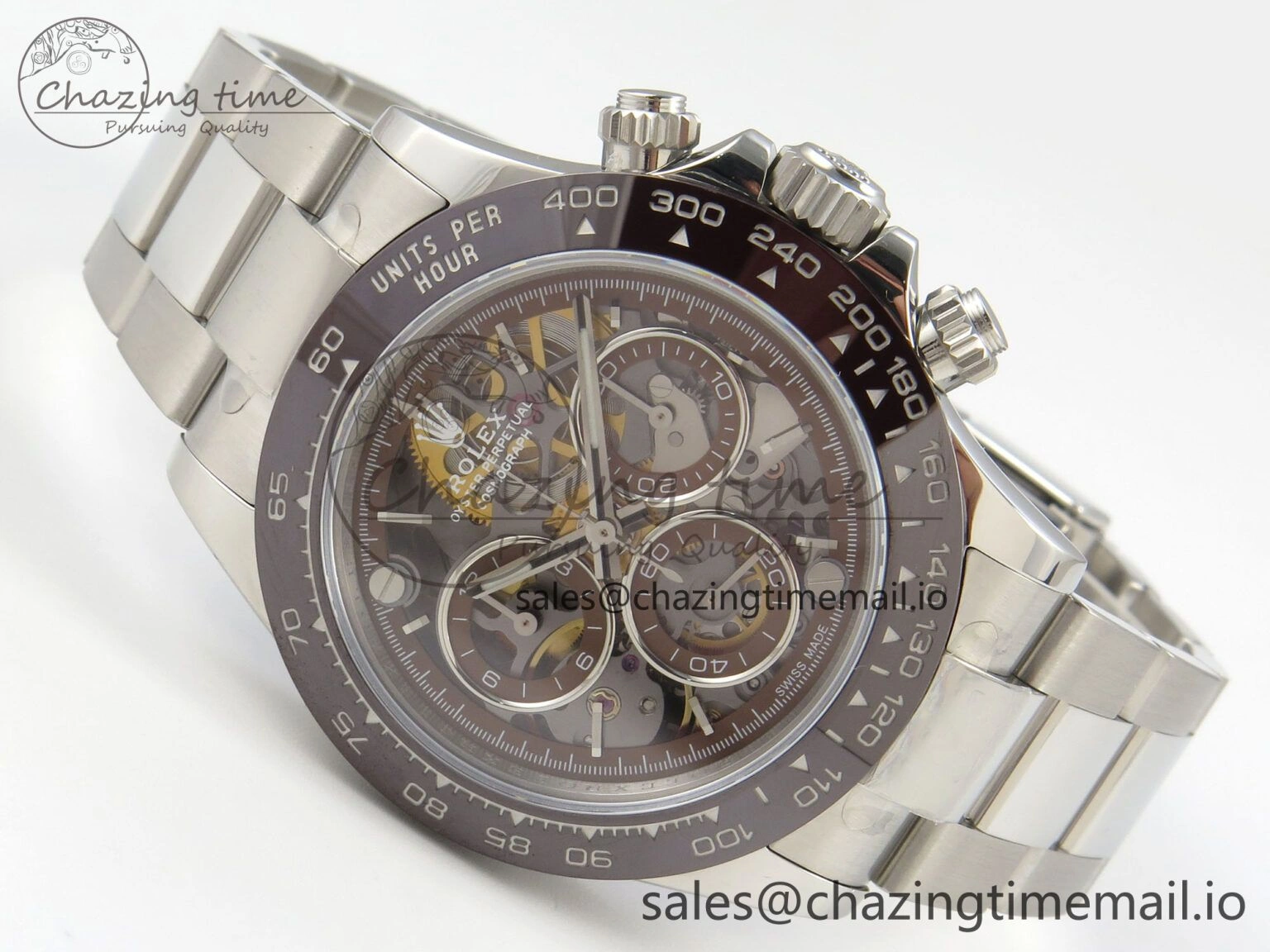 Custom Modded Daytona 40mm MPF Skeleton Dial Brown Ceramic Bezel on SS Bracelet SA4801