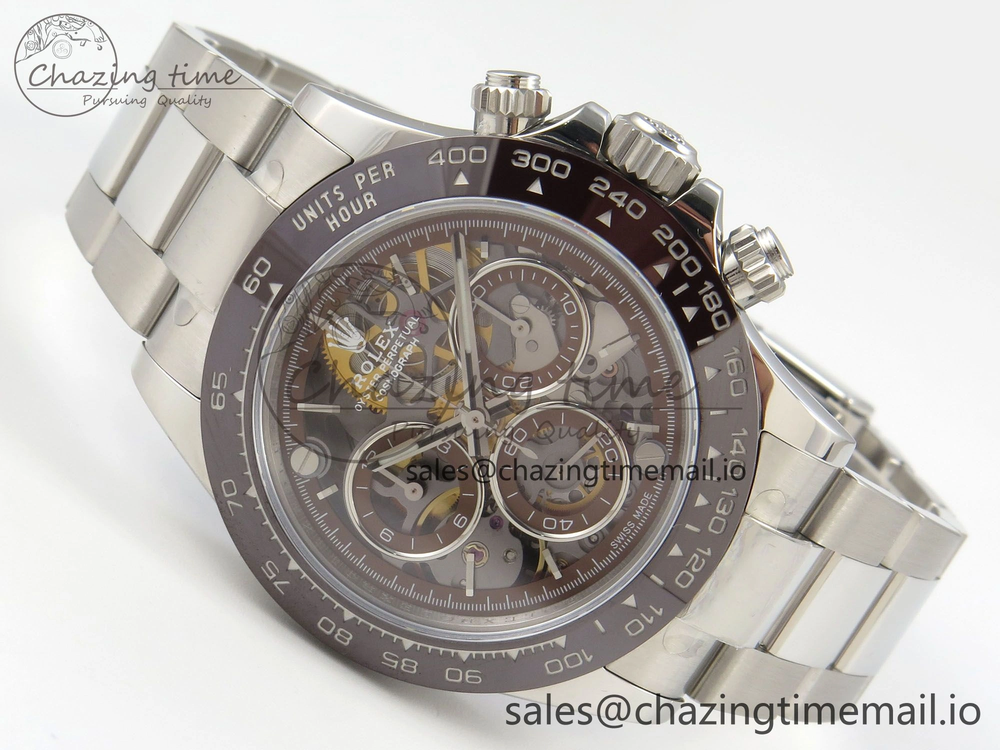 Custom Modded Daytona 40mm MPF Skeleton Dial Brown Ceramic Bezel on SS Bracelet SA4801