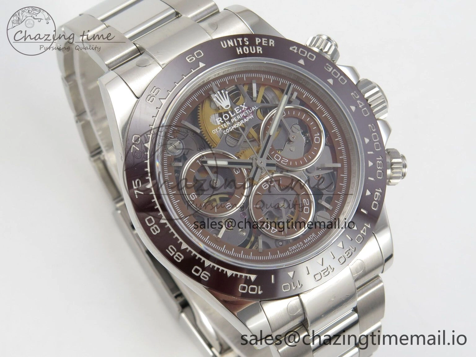 Custom Modded Daytona 40mm MPF Skeleton Dial Brown Ceramic Bezel on SS Bracelet SA4801