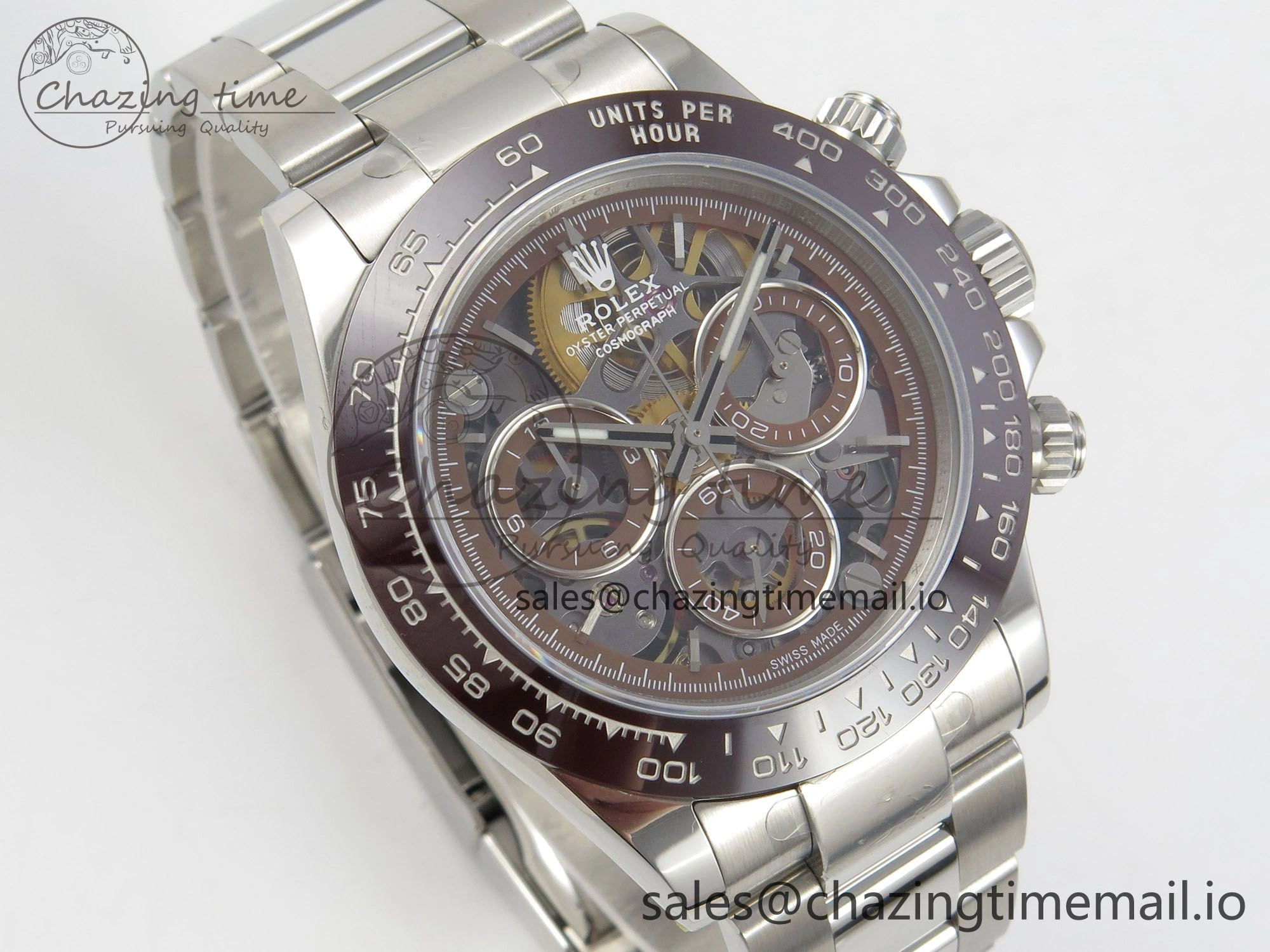 Custom Modded Daytona 40mm MPF Skeleton Dial Brown Ceramic Bezel on SS Bracelet SA4801