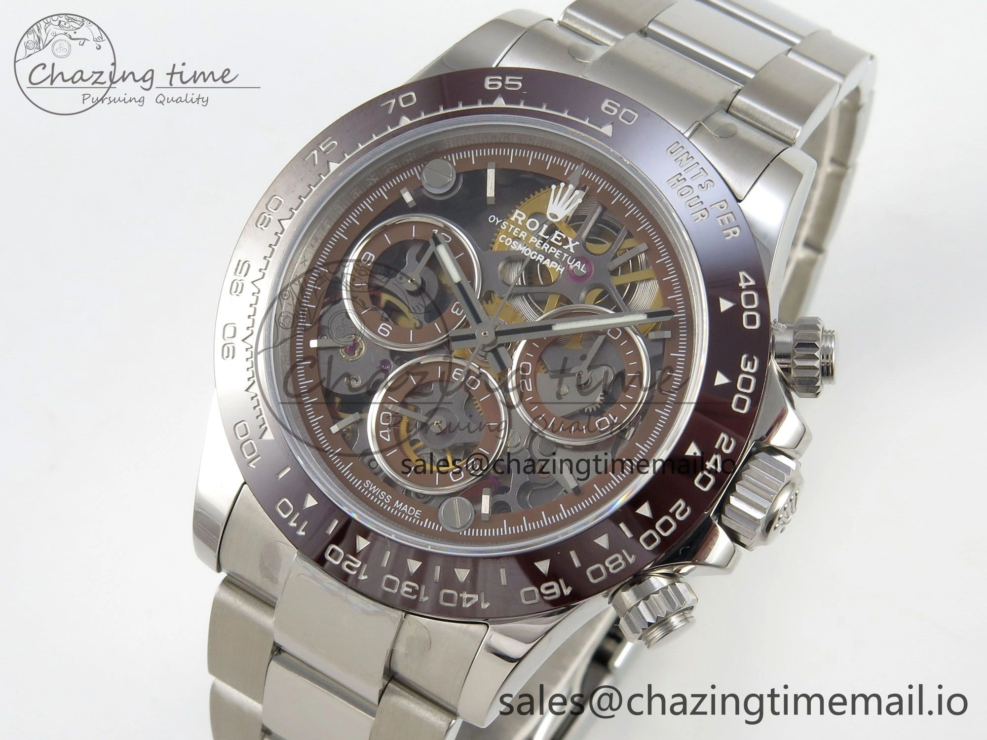 Custom Modded Daytona 40mm MPF Skeleton Dial Brown Ceramic Bezel on SS Bracelet SA4801