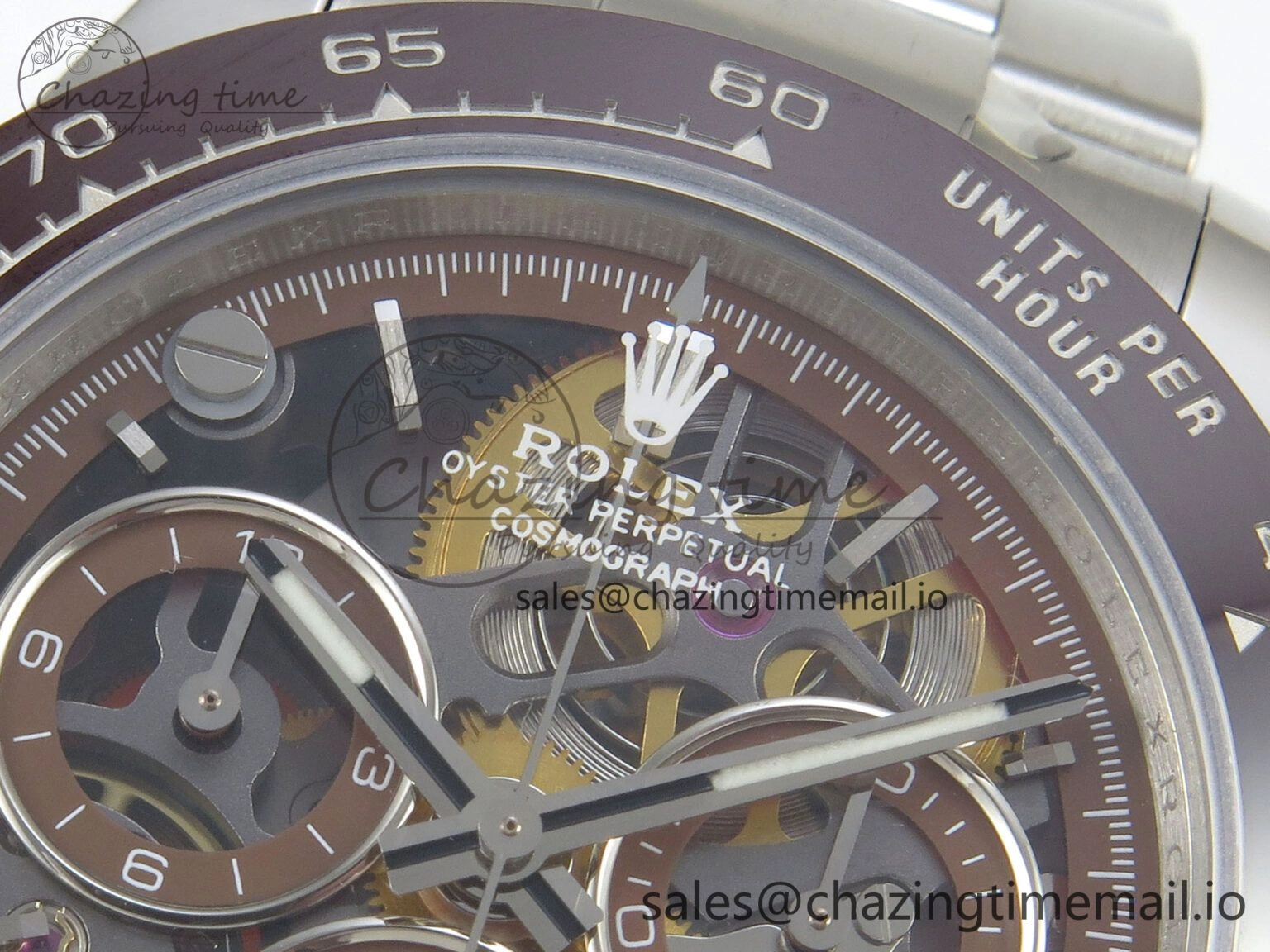 Custom Modded Daytona 40mm MPF Skeleton Dial Brown Ceramic Bezel on SS Bracelet SA4801