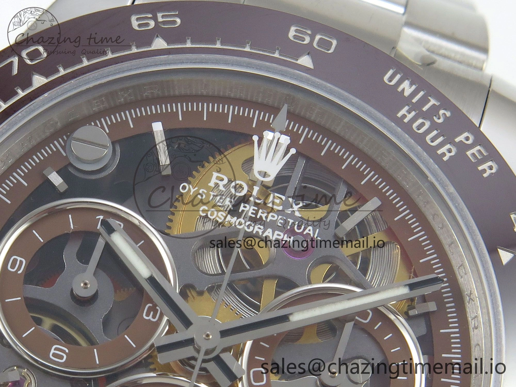 Custom Modded Daytona 40mm MPF Skeleton Dial Brown Ceramic Bezel on SS Bracelet SA4801