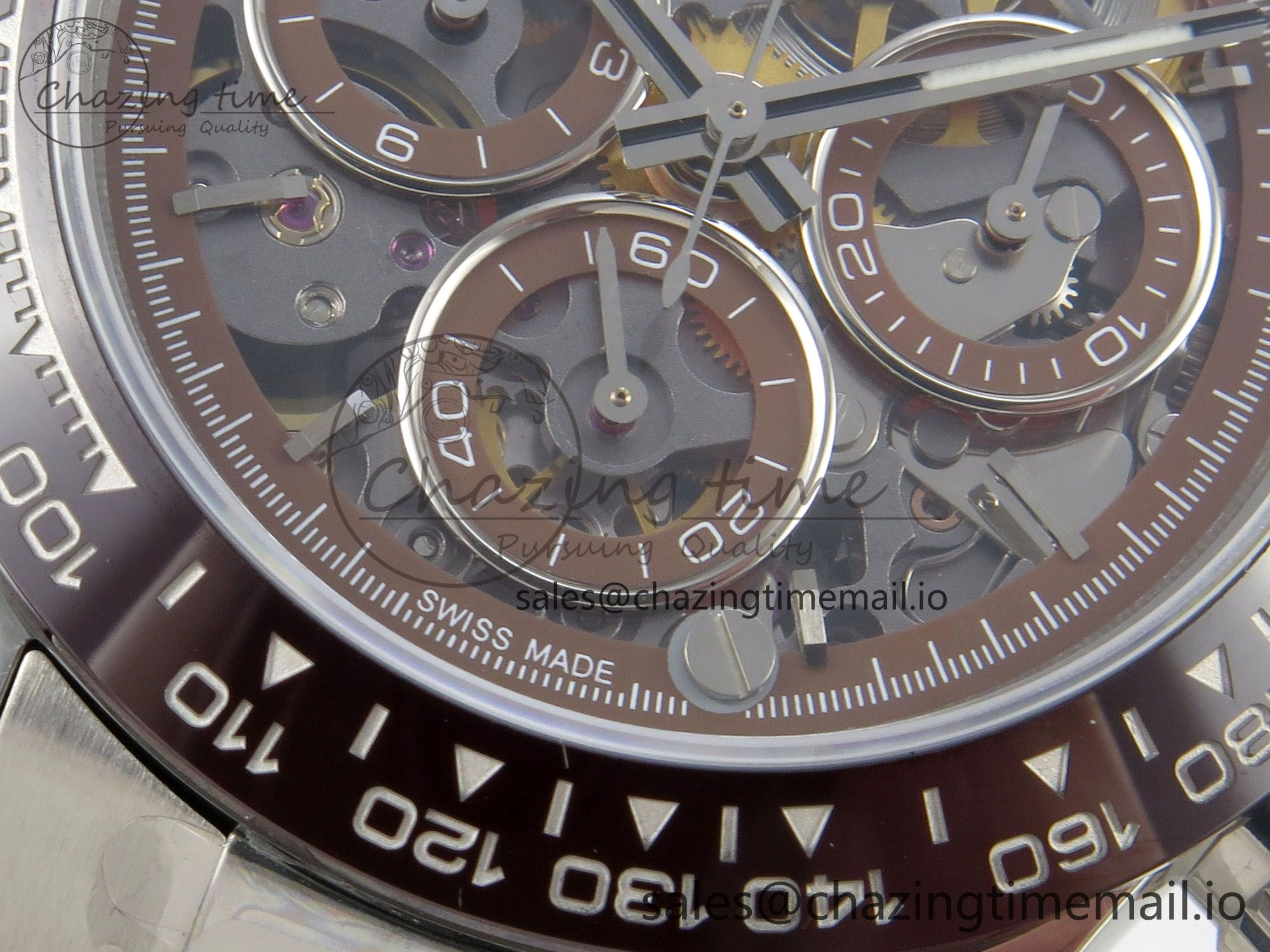 Custom Modded Daytona 40mm MPF Skeleton Dial Brown Ceramic Bezel on SS Bracelet SA4801