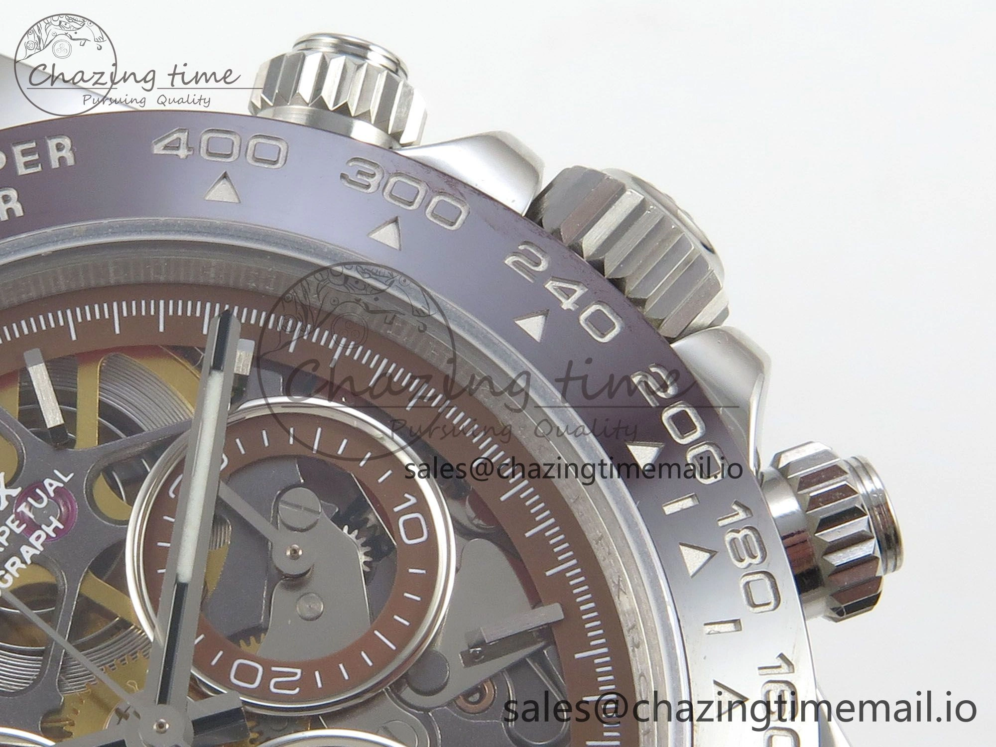 Custom Modded Daytona 40mm MPF Skeleton Dial Brown Ceramic Bezel on SS Bracelet SA4801