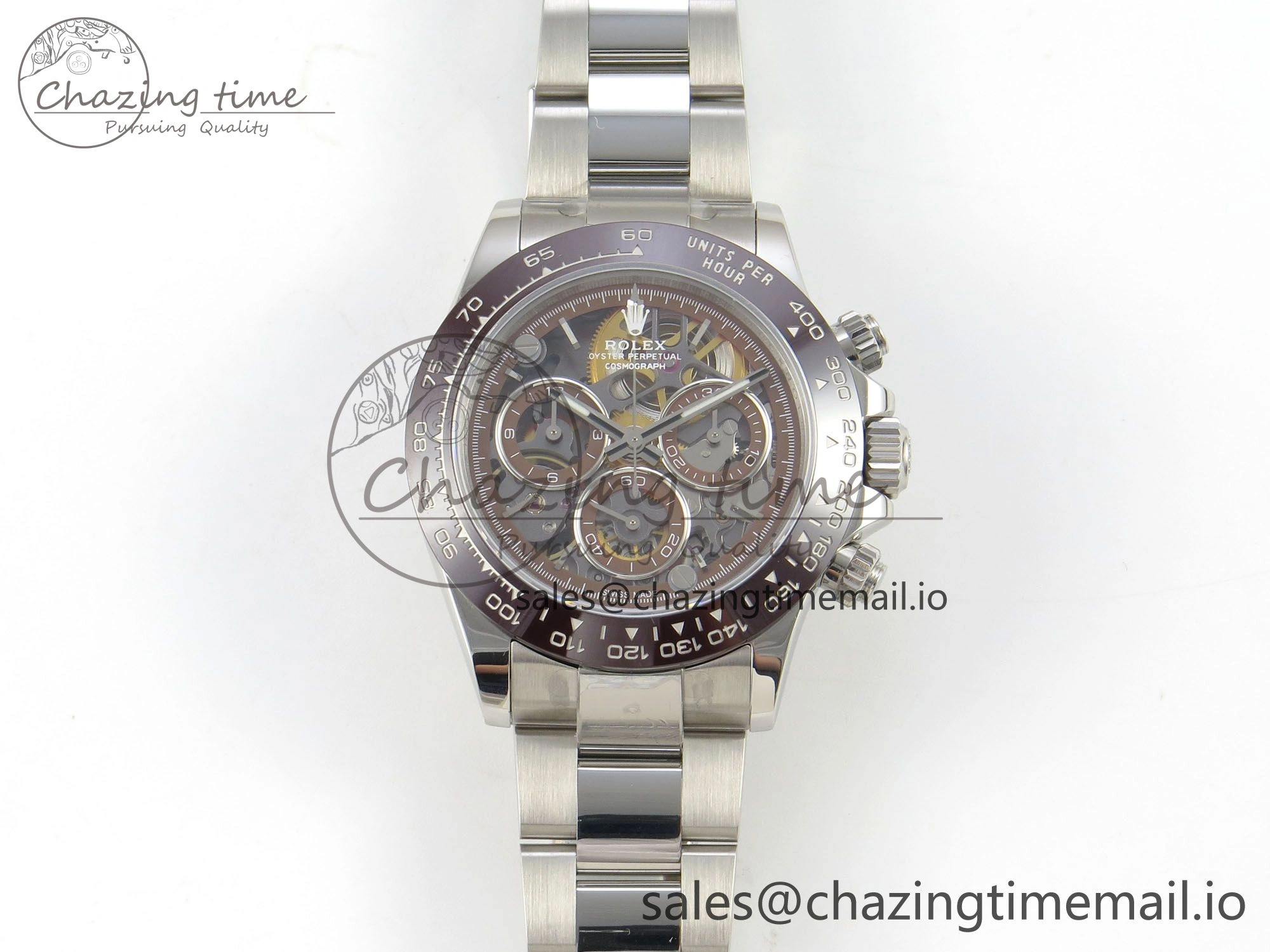 Custom Modded Daytona 40mm MPF Skeleton Dial Brown Ceramic Bezel on SS Bracelet SA4801