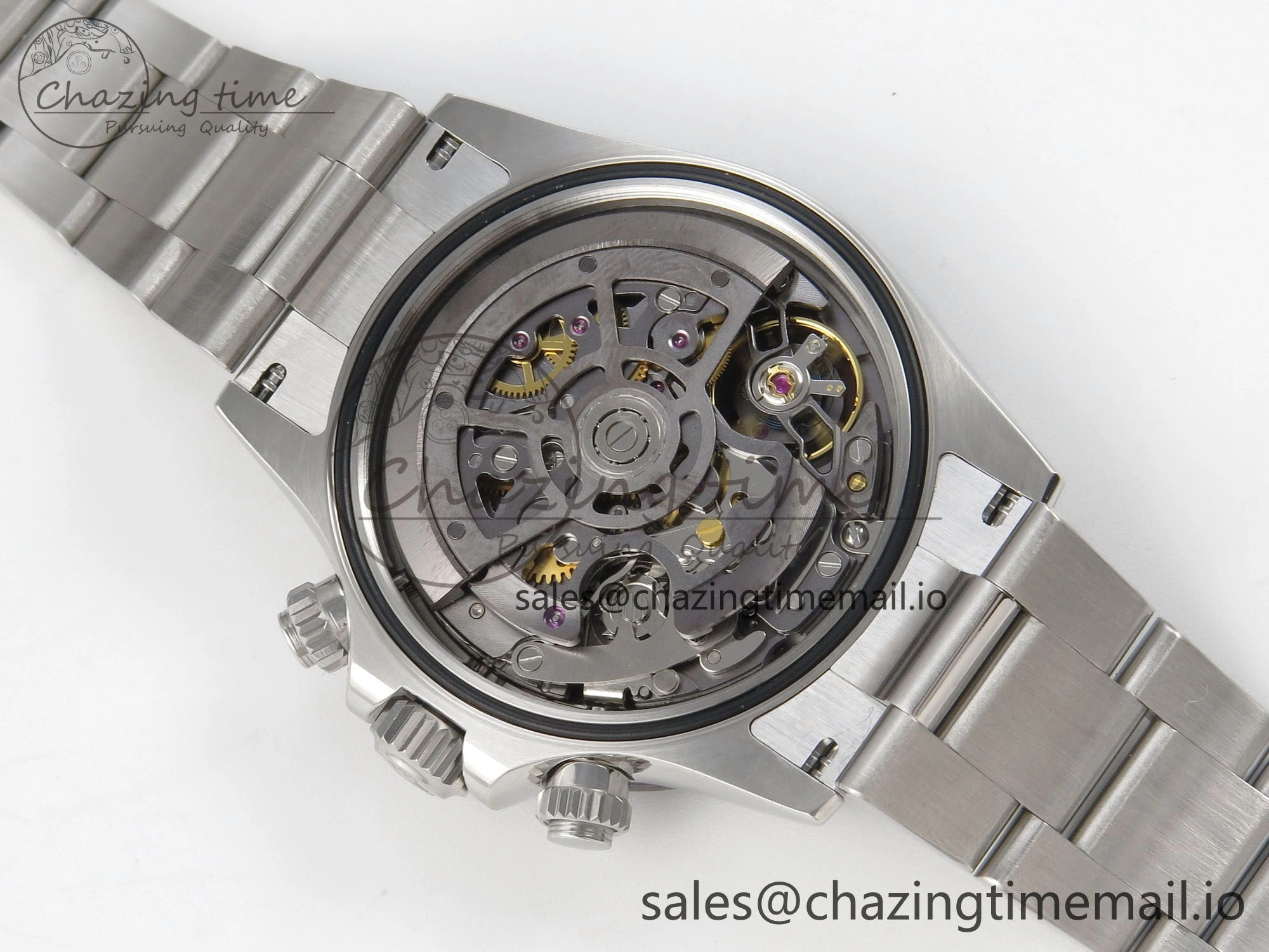 Custom Modded Daytona 40mm MPF Skeleton Dial Crystal Bezel on SS Bracelet SA4801
