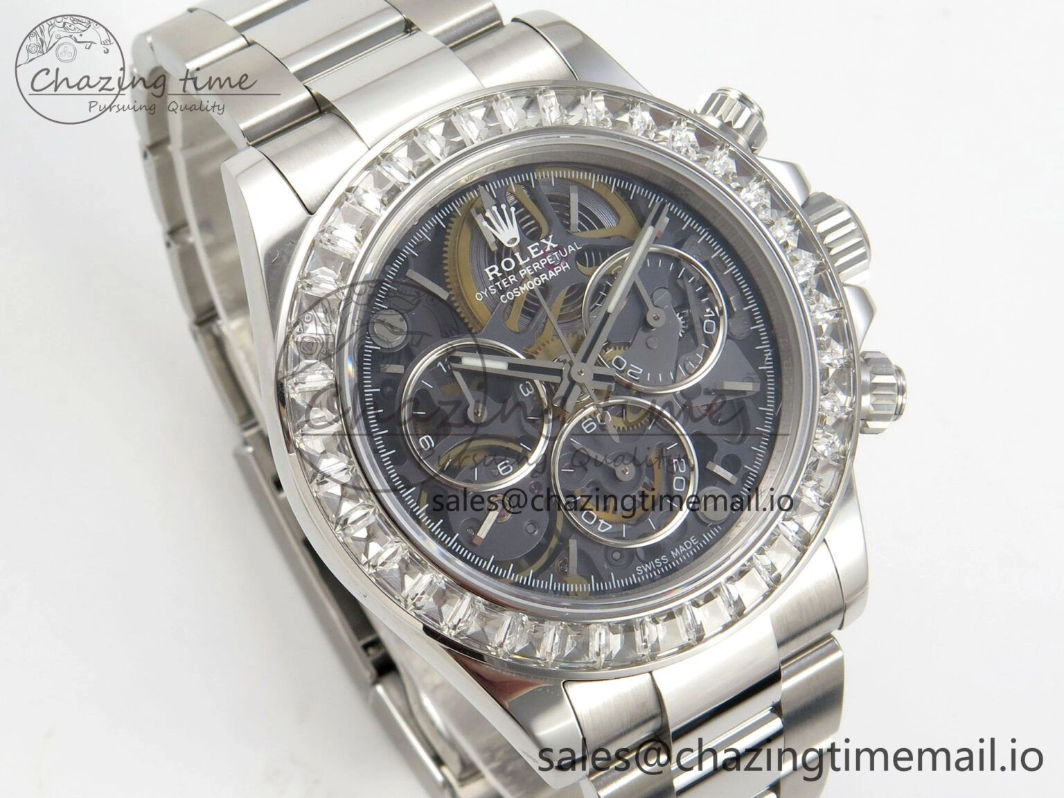 Custom Modded Daytona 40mm MPF Skeleton Dial Crystal Bezel on SS Bracelet SA4801
