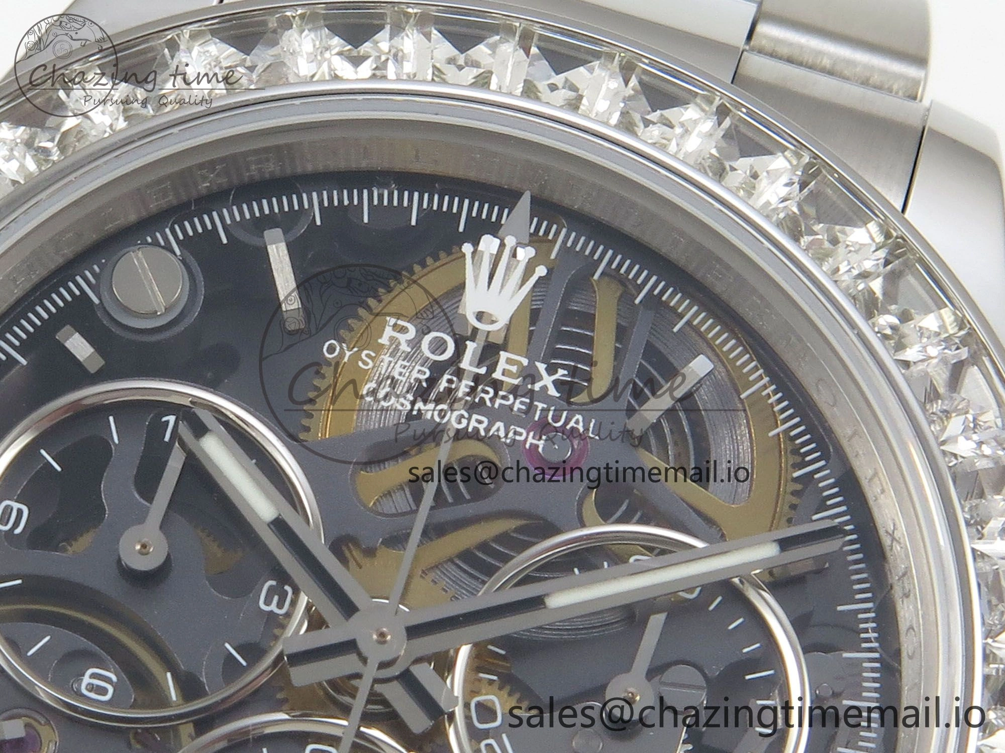 Custom Modded Daytona 40mm MPF Skeleton Dial Crystal Bezel on SS Bracelet SA4801