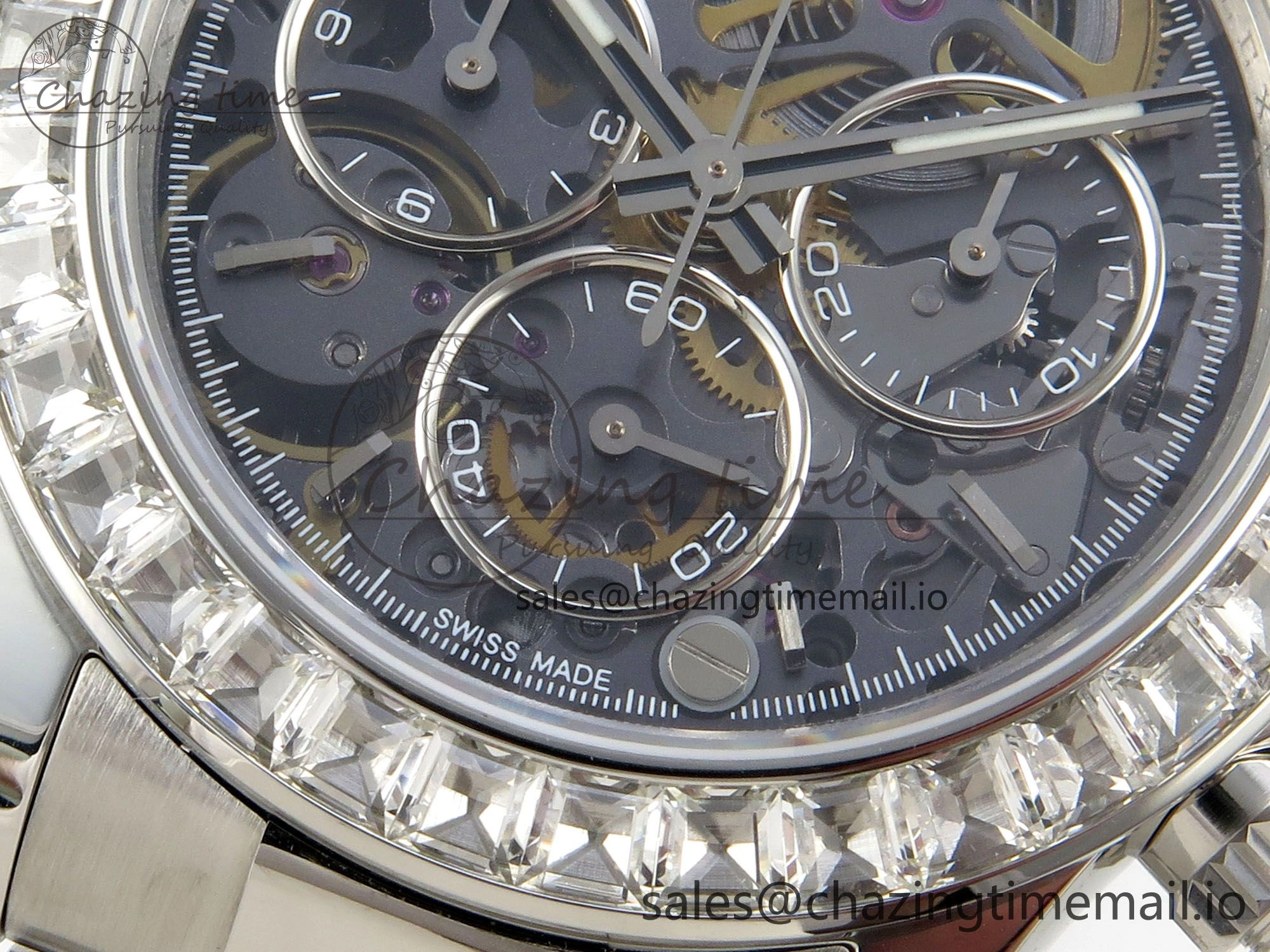 Custom Modded Daytona 40mm MPF Skeleton Dial Crystal Bezel on SS Bracelet SA4801