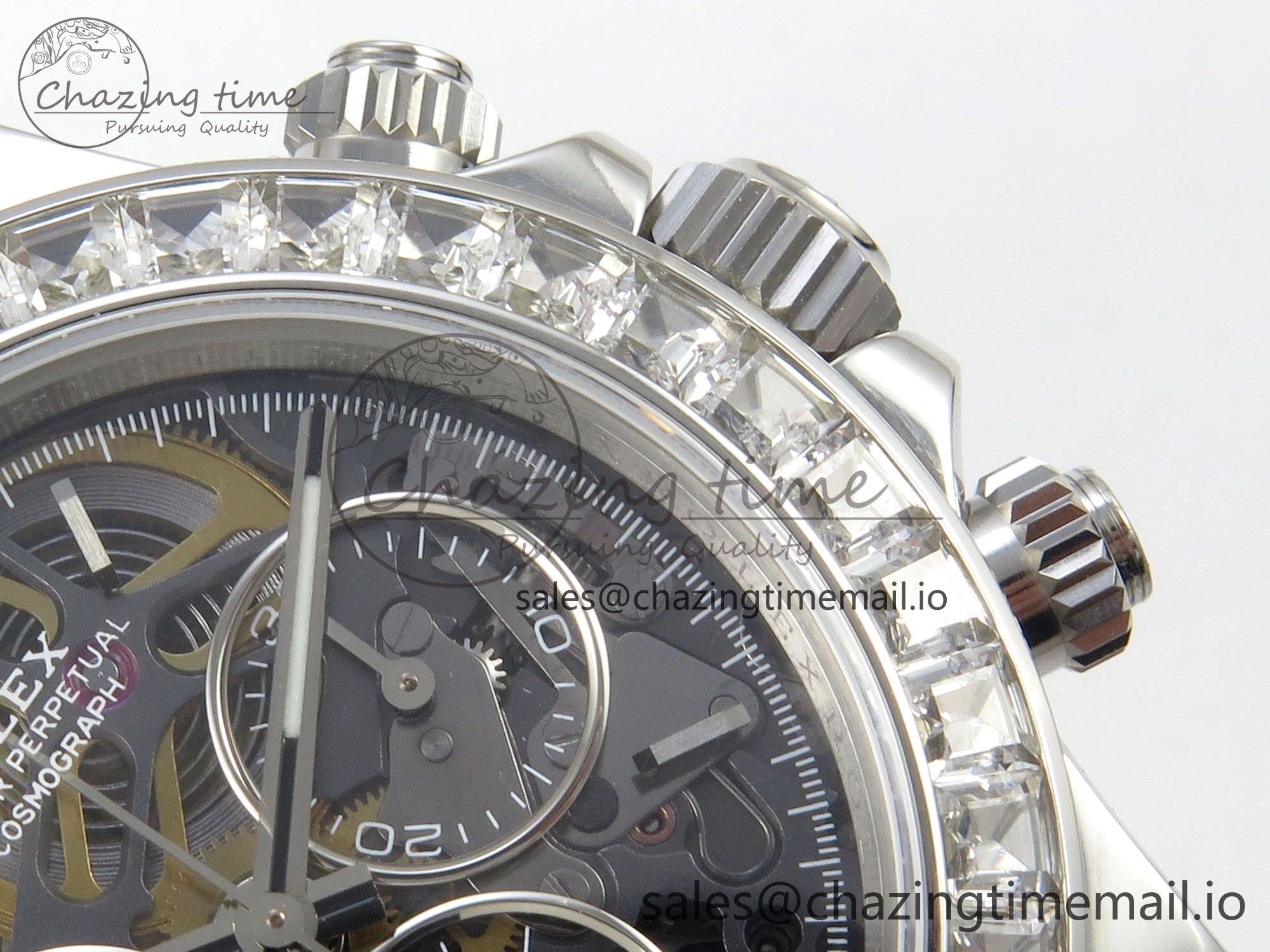 Custom Modded Daytona 40mm MPF Skeleton Dial Crystal Bezel on SS Bracelet SA4801