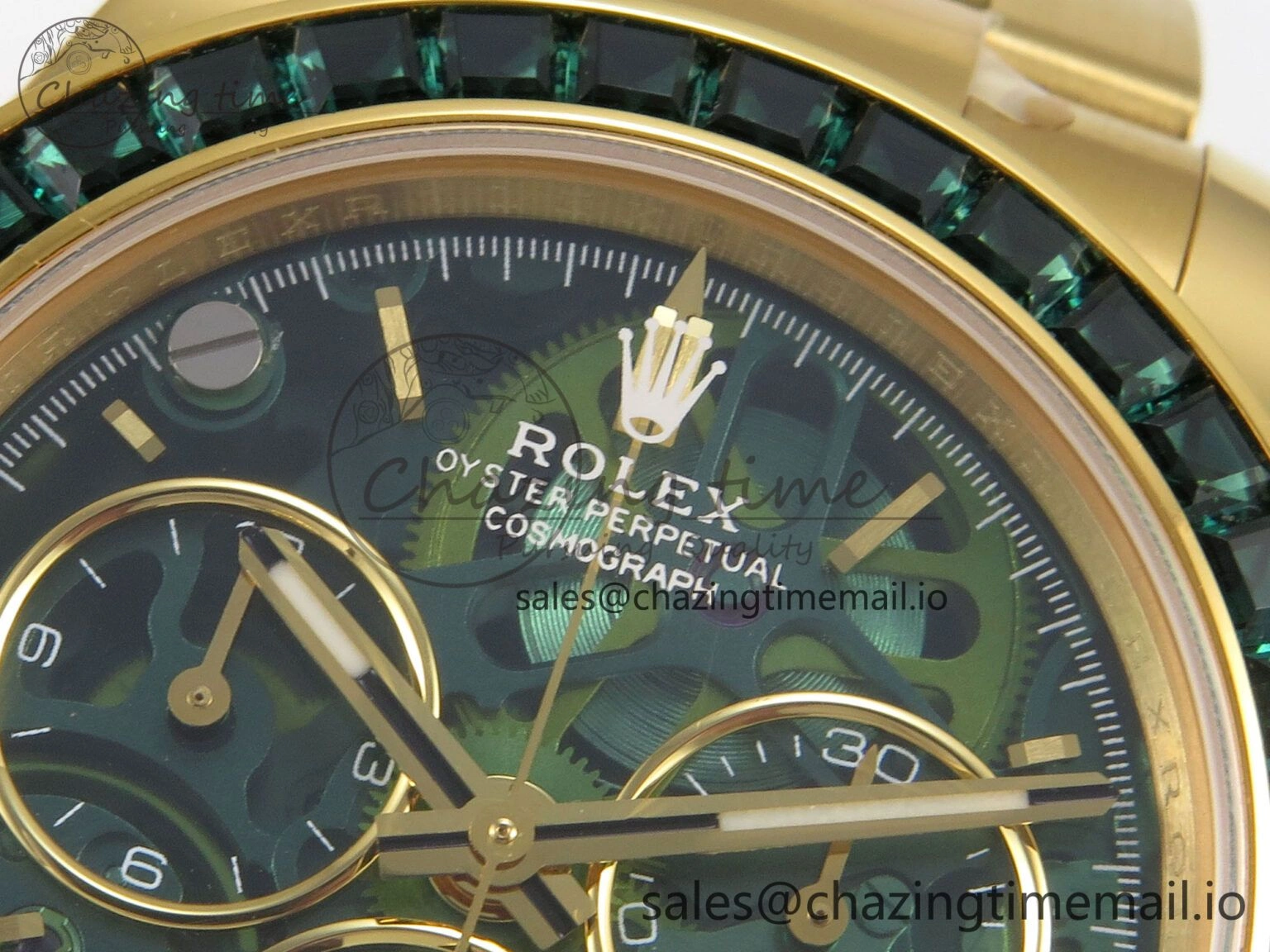 Custom Modded Daytona 40mm MPF Skeleton Dial Green Crystals Bezel on YG Bracelet SA4801