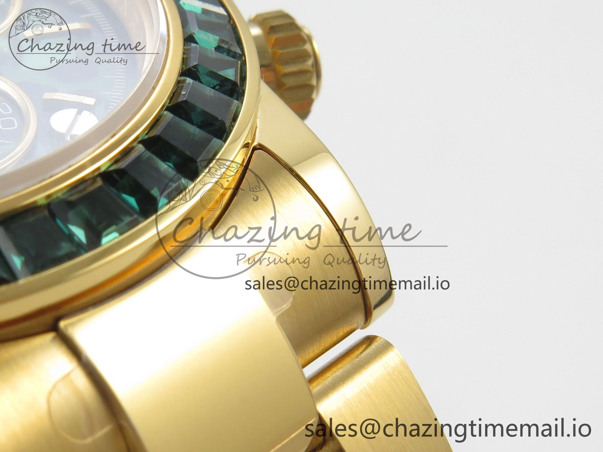 Custom Modded Daytona 40mm MPF Skeleton Dial Green Crystals Bezel on YG Bracelet SA4801