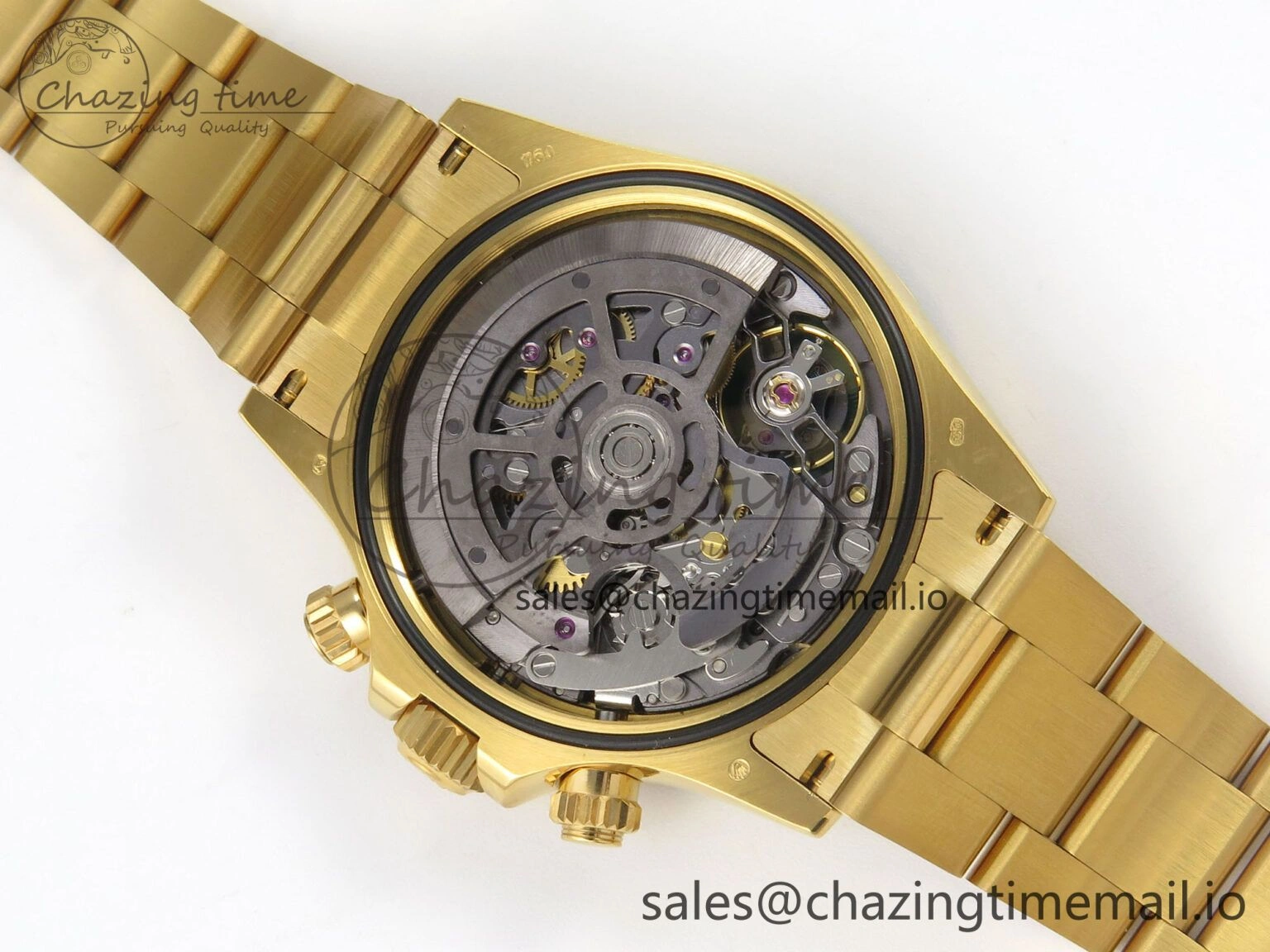Custom Modded Daytona 40mm MPF Skeleton Dial Green Crystals Bezel on YG Bracelet SA4801