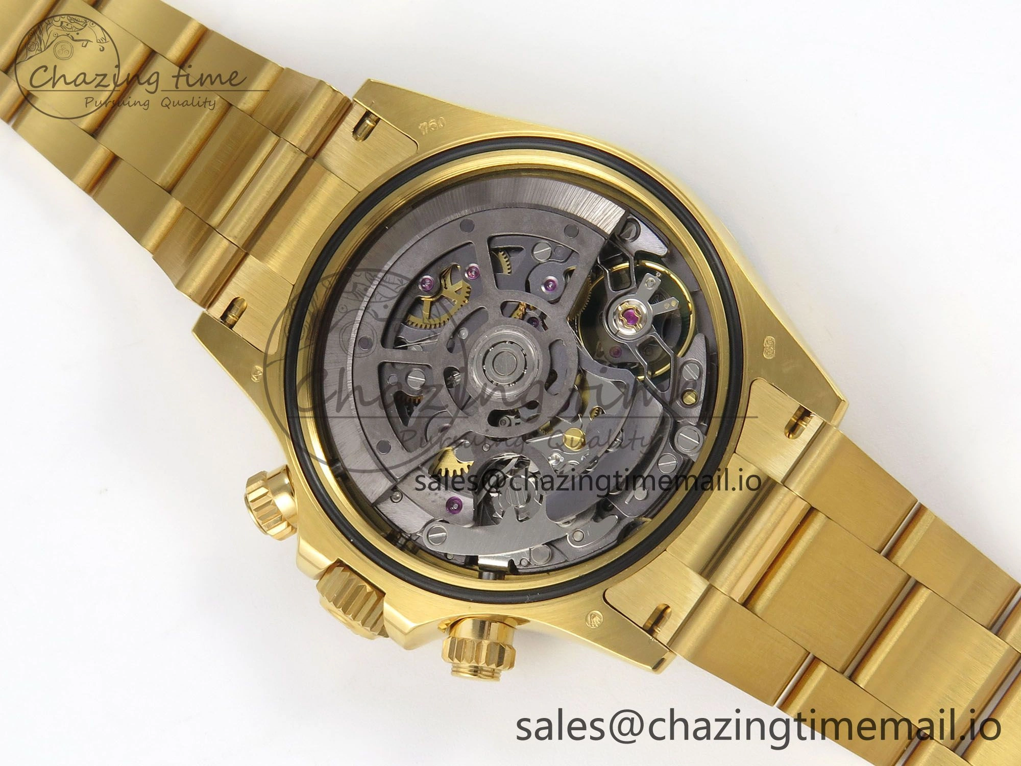Custom Modded Daytona 40mm MPF Skeleton Dial Green Crystals Bezel on YG Bracelet SA4801