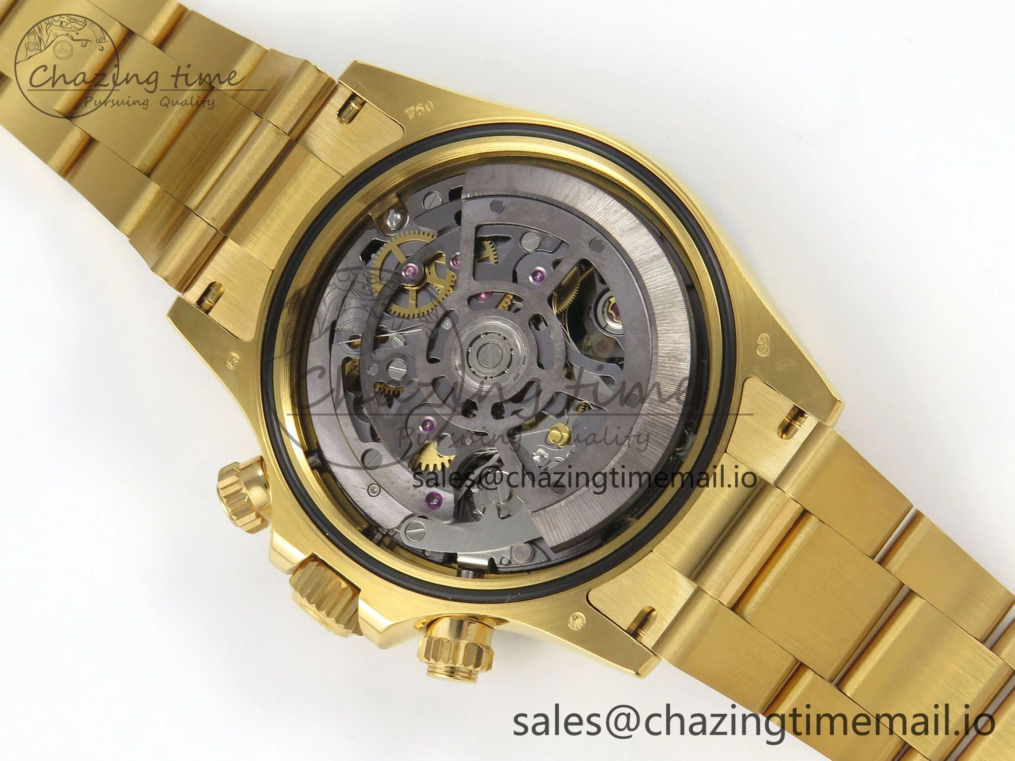 Custom Modded Daytona 40mm MPF Skeleton Dial Green Crystals Bezel on YG Bracelet SA4801
