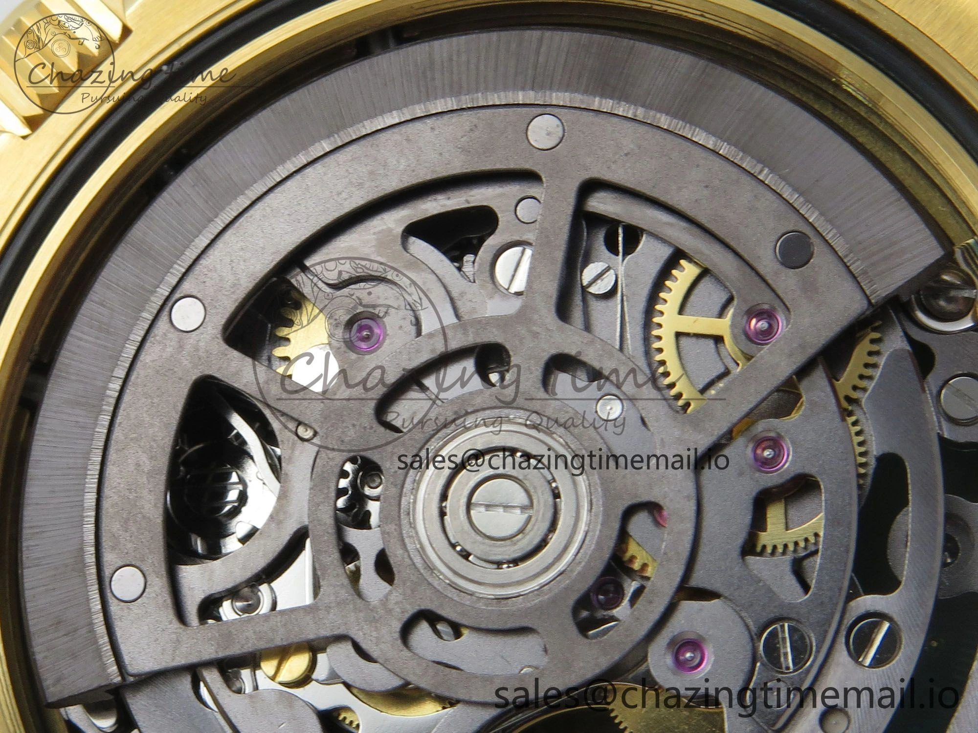 Custom Modded Daytona 40mm MPF Skeleton Dial Green Crystals Bezel on YG Bracelet SA4801