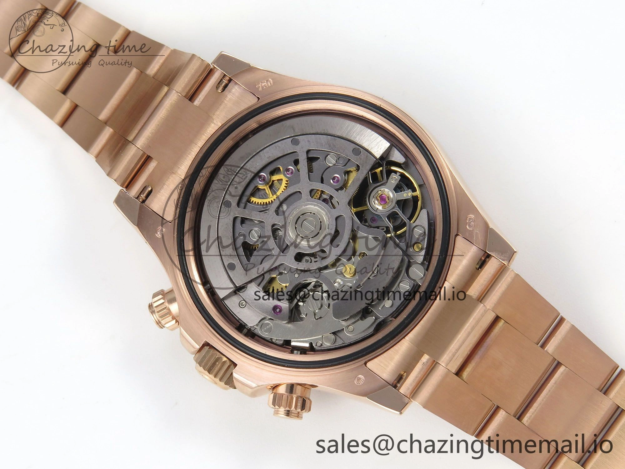 Custom Modded Daytona 40mm MPF Skeleton Dial Rainbow Crystals Bezel on RG Bracelet SA4801