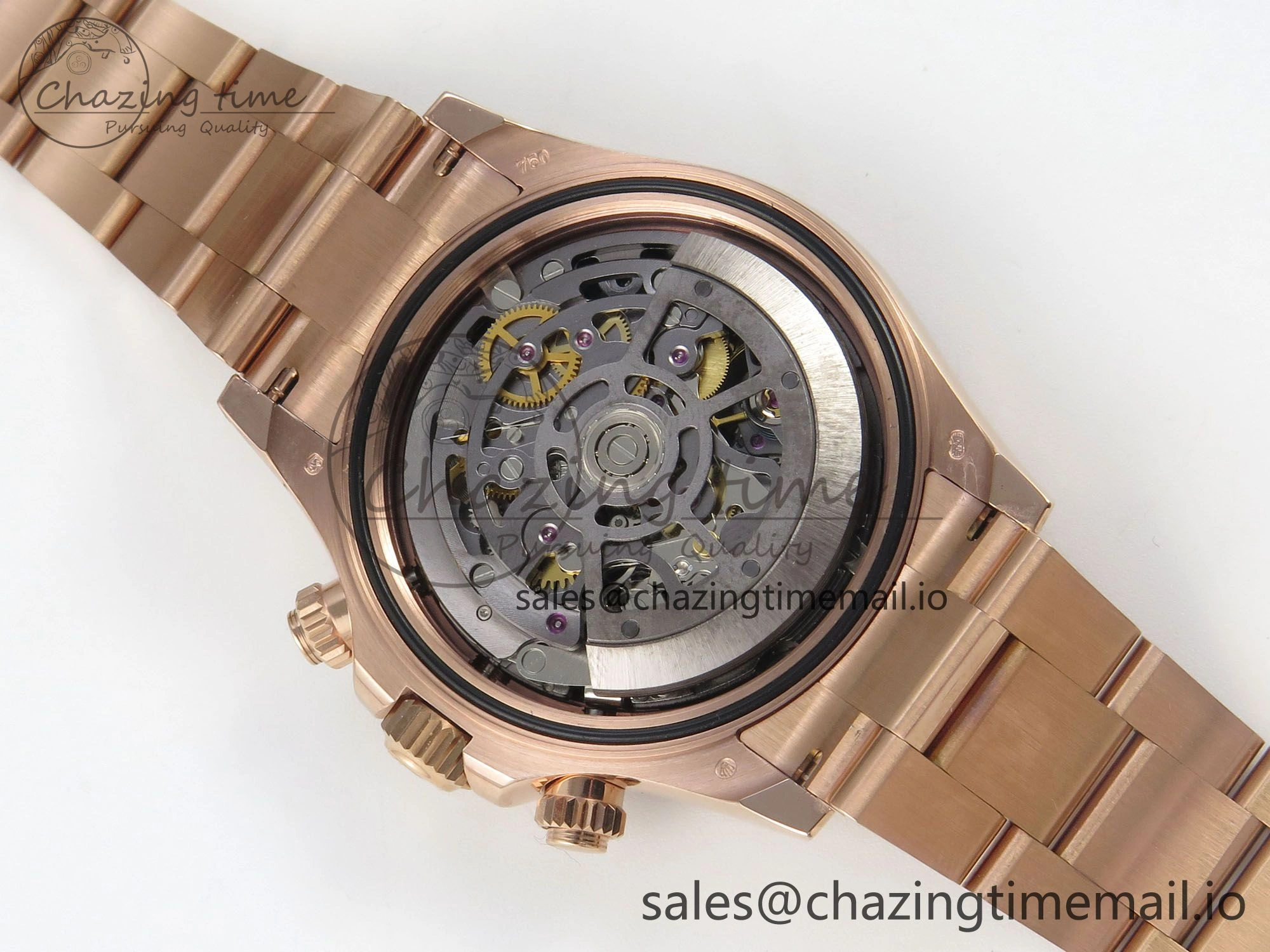 Custom Modded Daytona 40mm MPF Skeleton Dial Rainbow Crystals Bezel on RG Bracelet SA4801