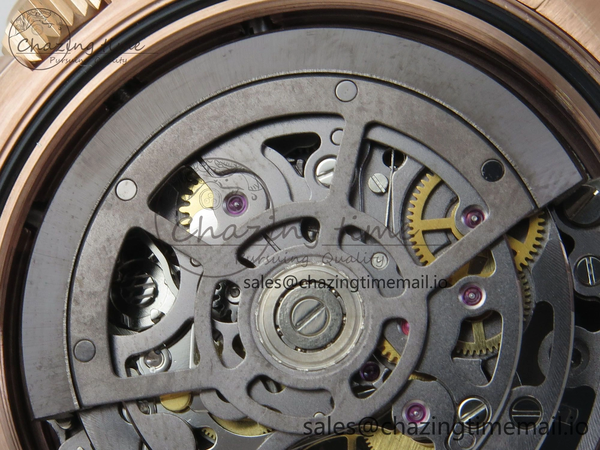 Custom Modded Daytona 40mm MPF Skeleton Dial Rainbow Crystals Bezel on RG Bracelet SA4801