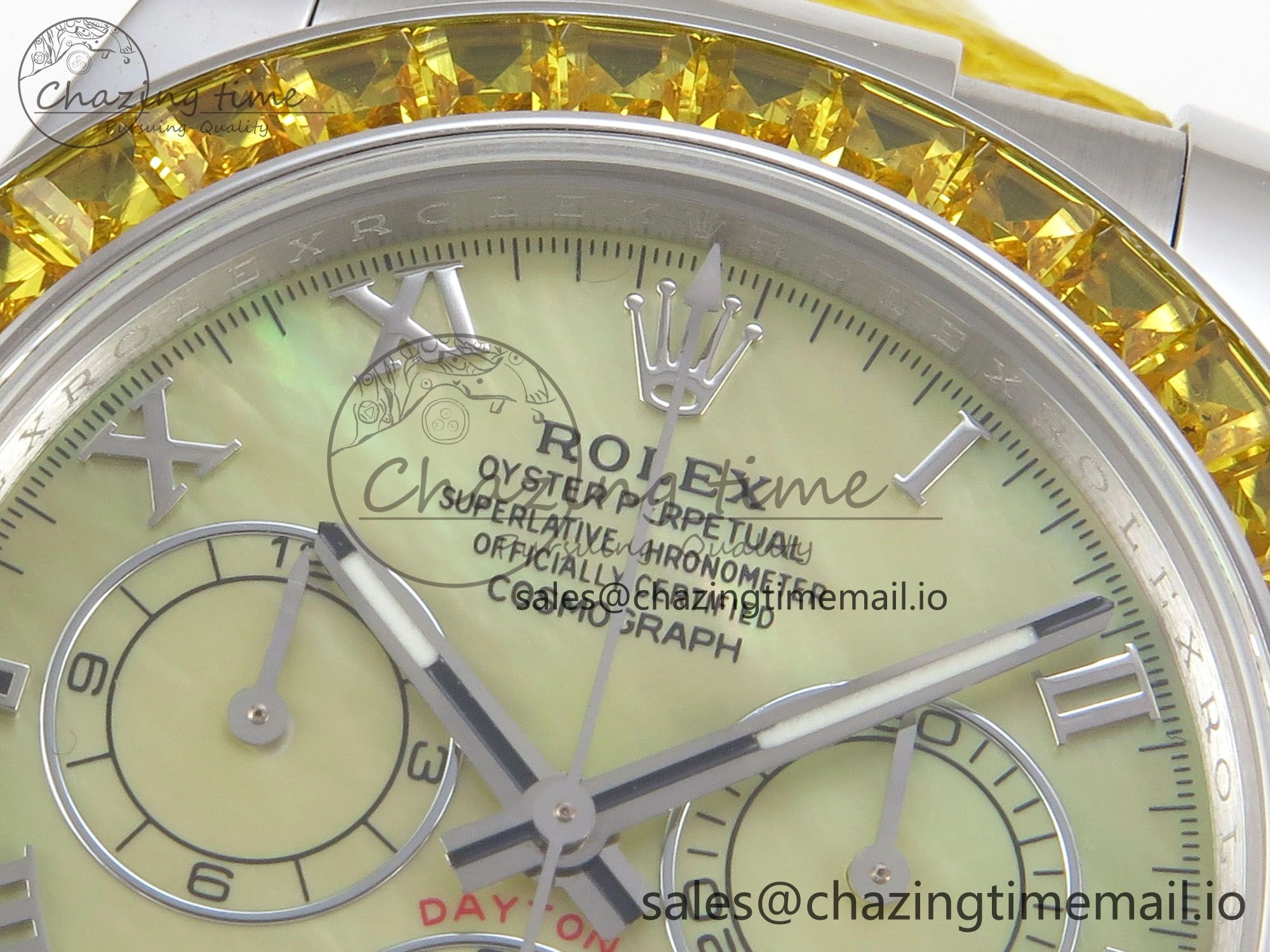 Custom Modded Daytona 40mm MPF Yellow Dial Diamonds Bezel on Yellow Leather Strap SA4801