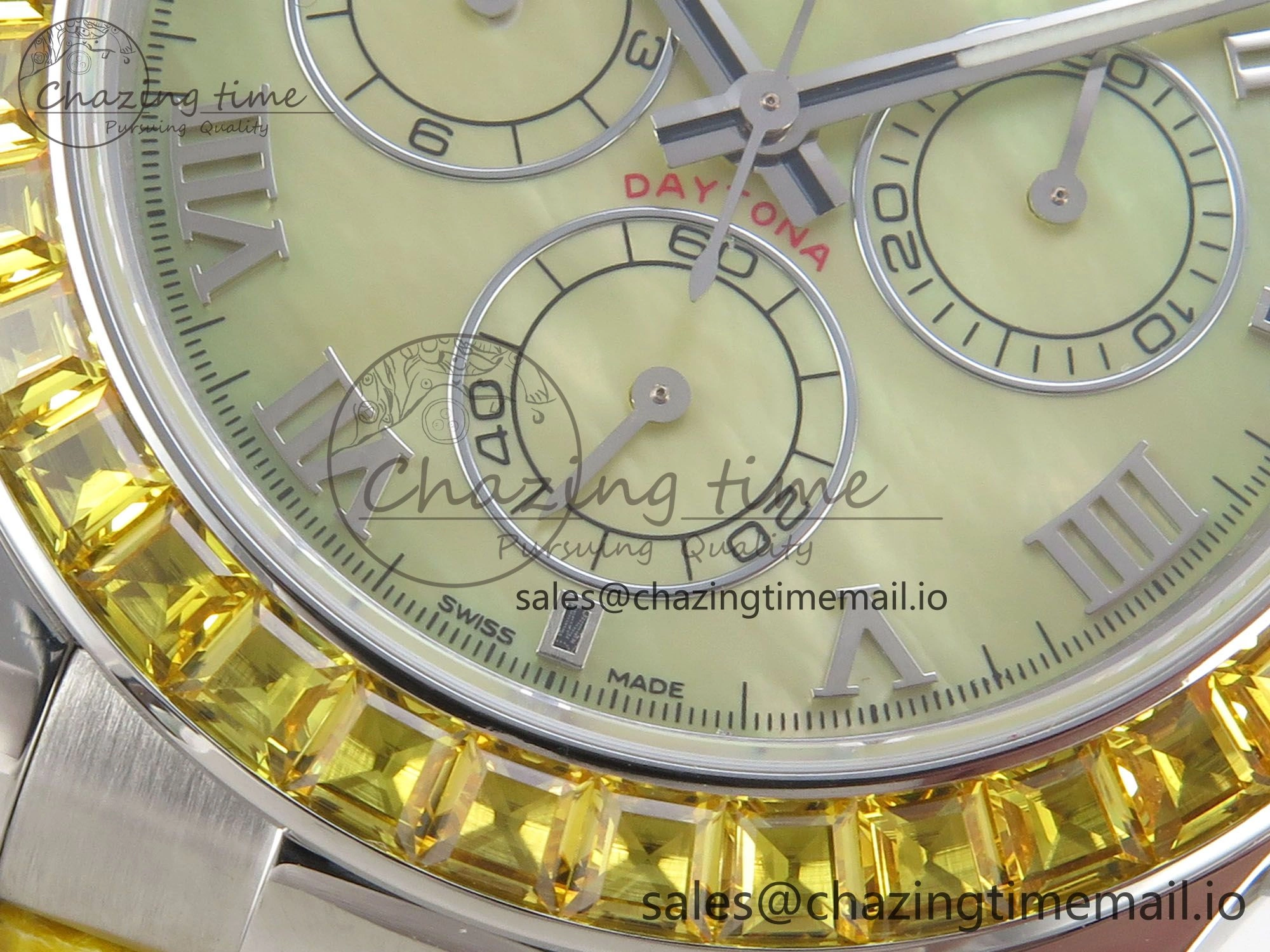 Custom Modded Daytona 40mm MPF Yellow Dial Diamonds Bezel on Yellow Leather Strap SA4801