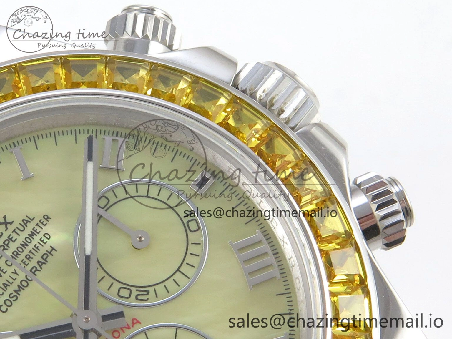 Custom Modded Daytona 40mm MPF Yellow Dial Diamonds Bezel on Yellow Leather Strap SA4801