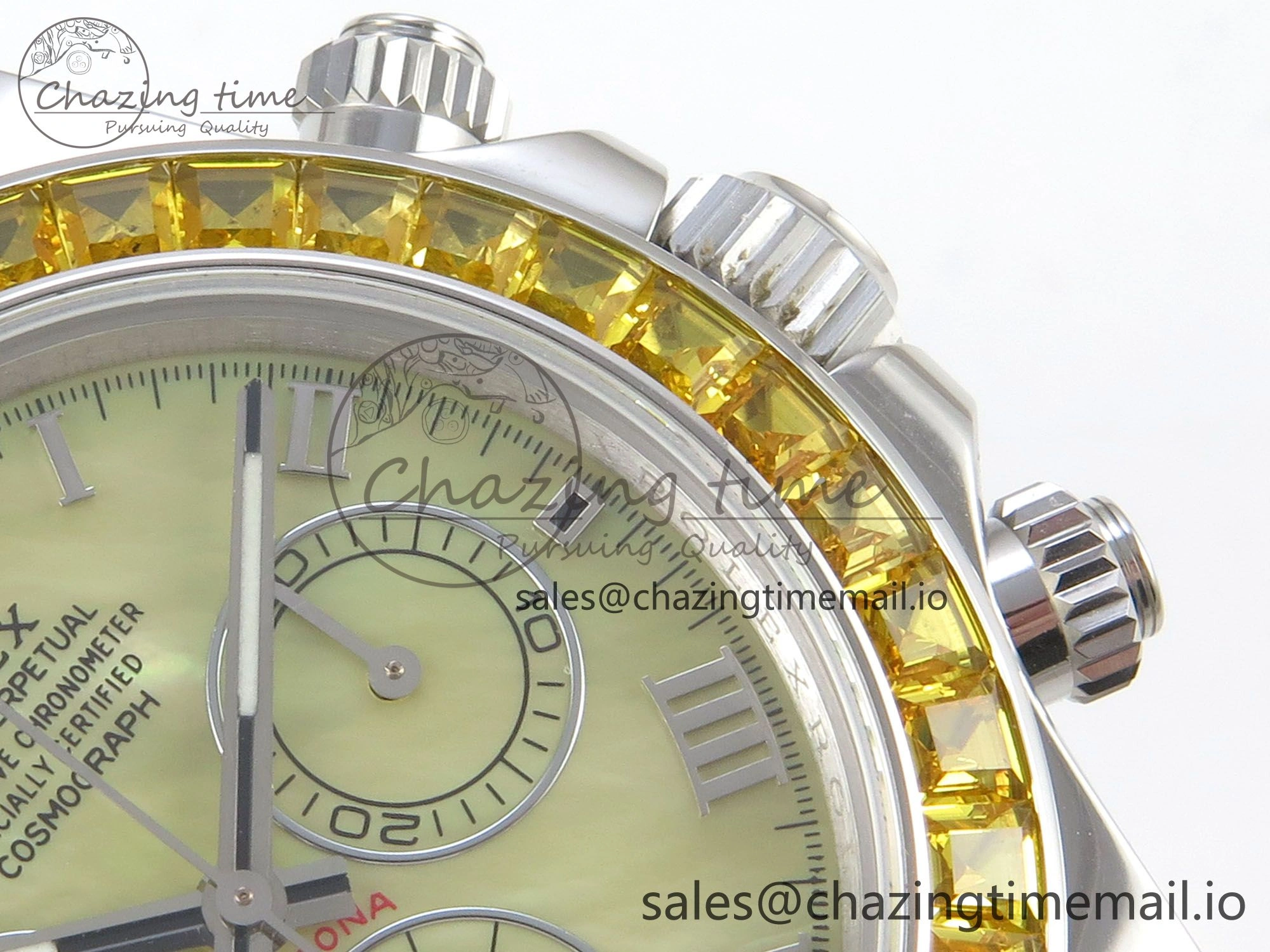 Custom Modded Daytona 40mm MPF Yellow Dial Diamonds Bezel on Yellow Leather Strap SA4801