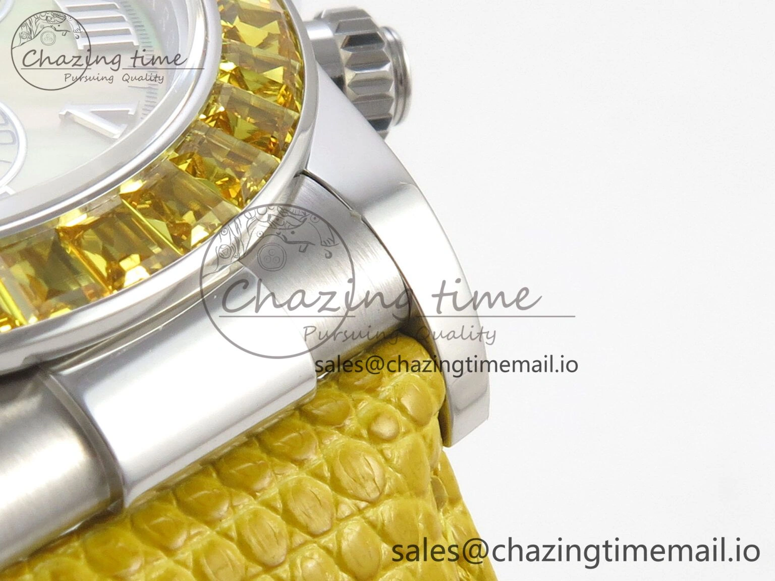 Custom Modded Daytona 40mm MPF Yellow Dial Diamonds Bezel on Yellow Leather Strap SA4801