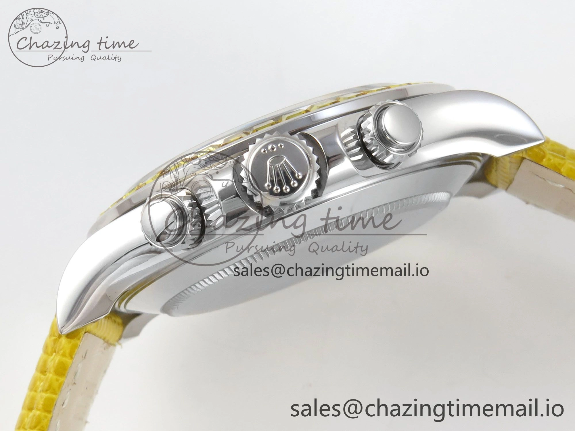 Custom Modded Daytona 40mm MPF Yellow Dial Diamonds Bezel on Yellow Leather Strap SA4801