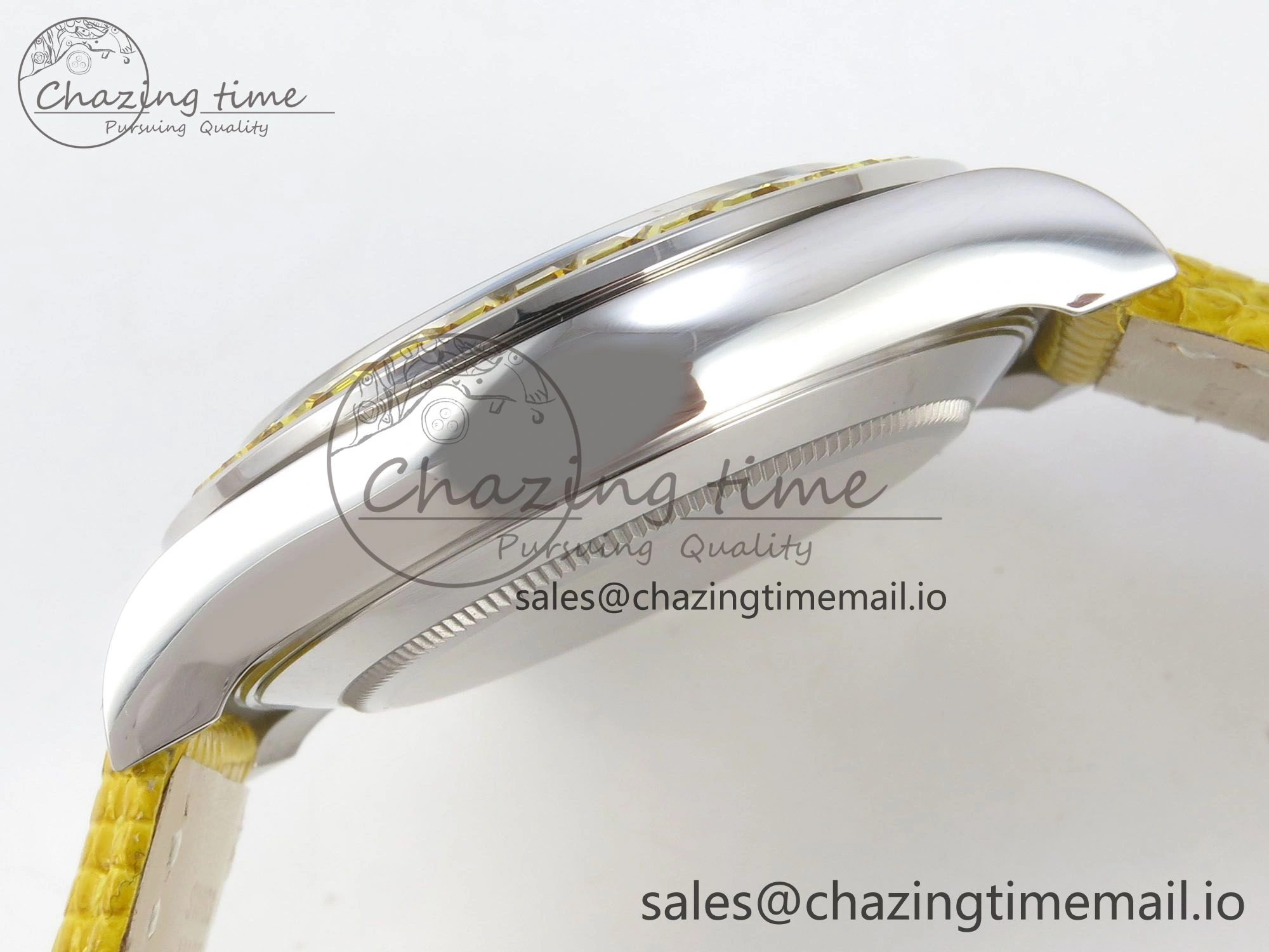 Custom Modded Daytona 40mm MPF Yellow Dial Diamonds Bezel on Yellow Leather Strap SA4801