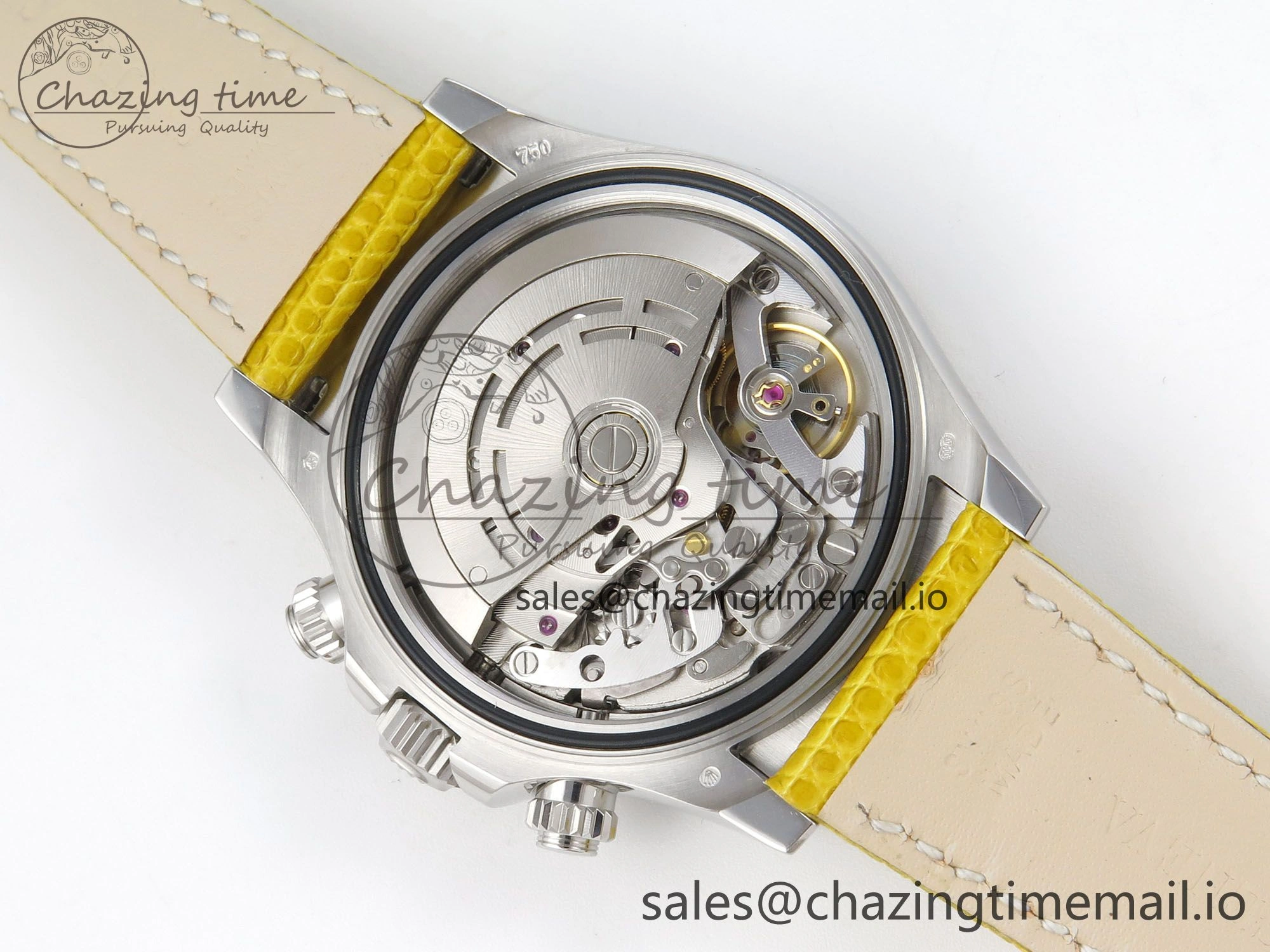 Custom Modded Daytona 40mm MPF Yellow Dial Diamonds Bezel on Yellow Leather Strap SA4801