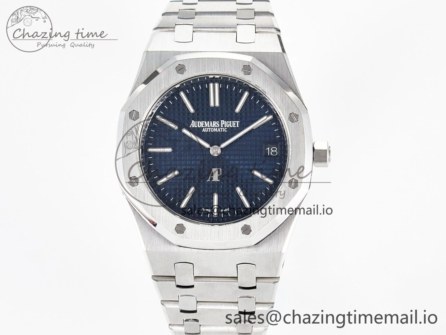 Custom Modded Royal Oak 39mm 15202 SS PPM Blue Textured Dial on SS Bracelet AP2121