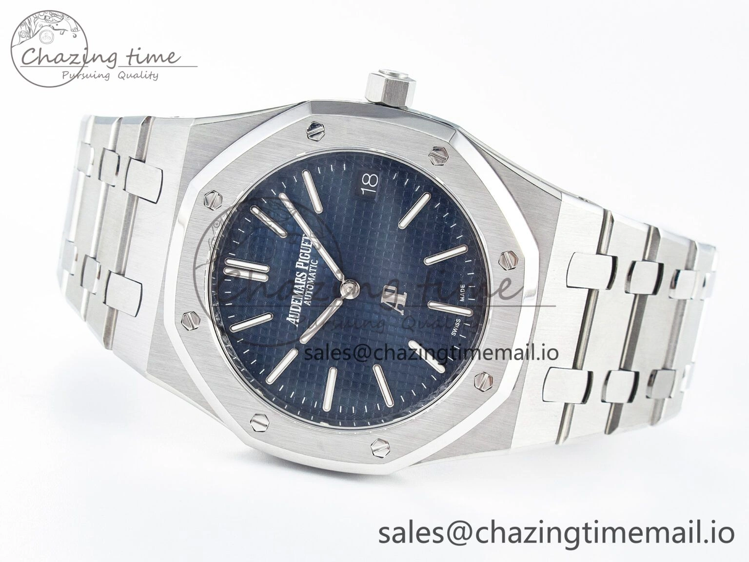 Custom Modded Royal Oak 39mm 15202 SS PPM Blue Textured Dial on SS Bracelet AP2121
