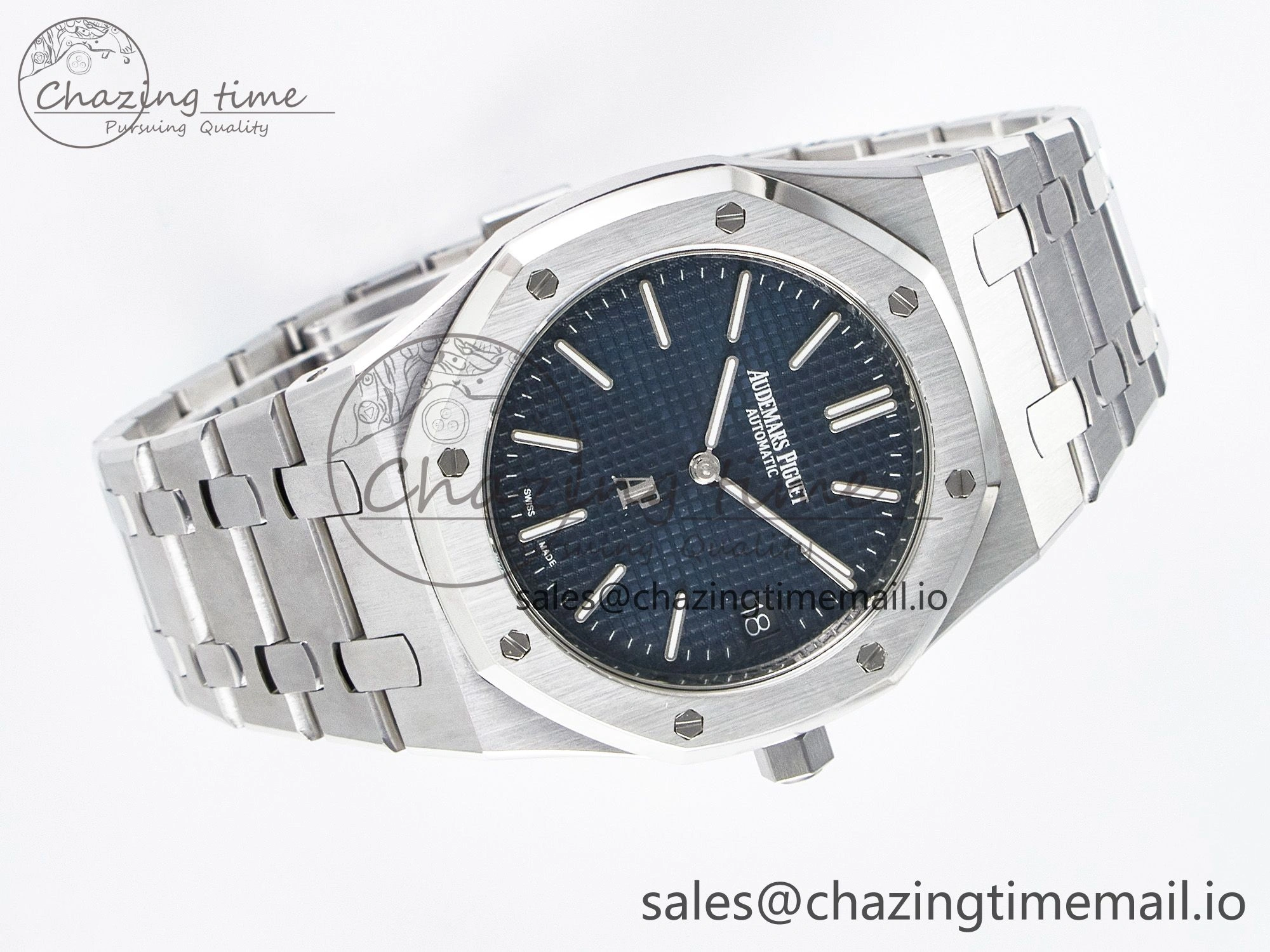 Custom Modded Royal Oak 39mm 15202 SS PPM Blue Textured Dial on SS Bracelet AP2121