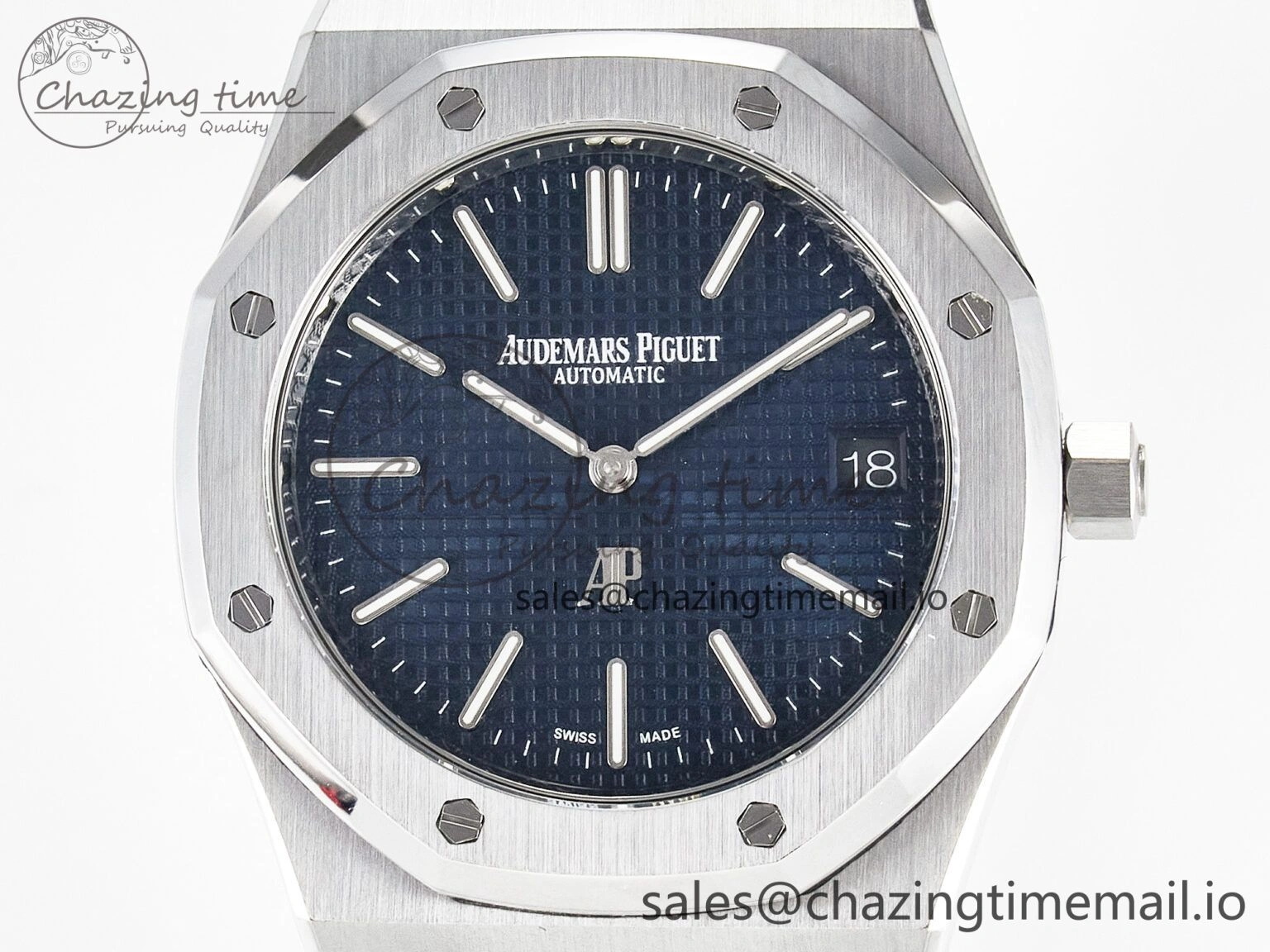 Custom Modded Royal Oak 39mm 15202 SS PPM Blue Textured Dial on SS Bracelet AP2121