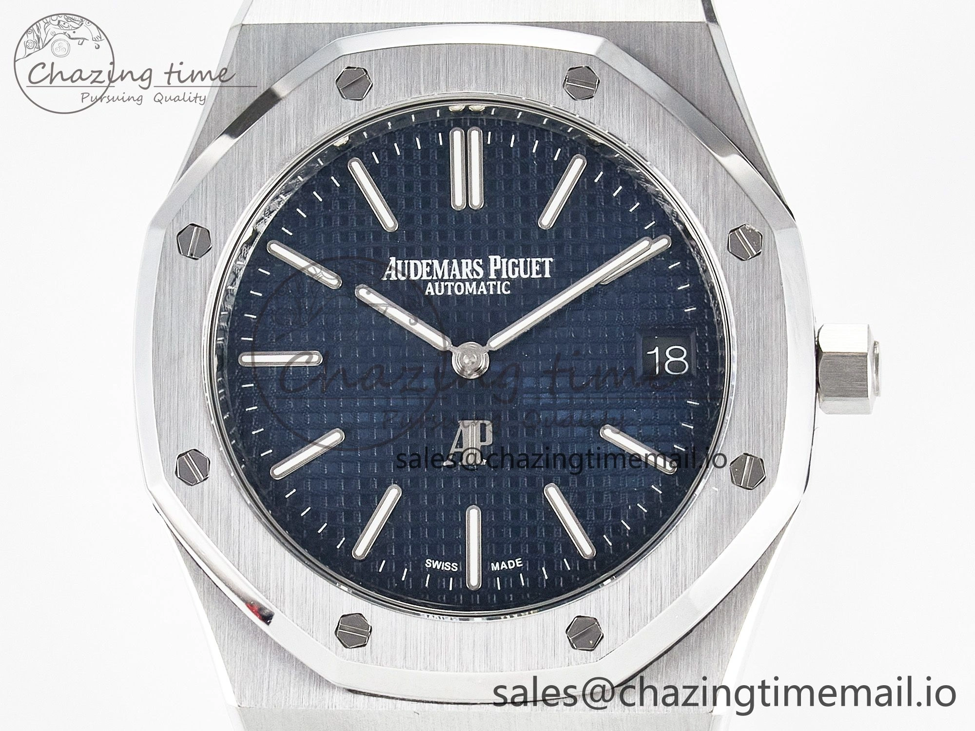 Custom Modded Royal Oak 39mm 15202 SS PPM Blue Textured Dial on SS Bracelet AP2121
