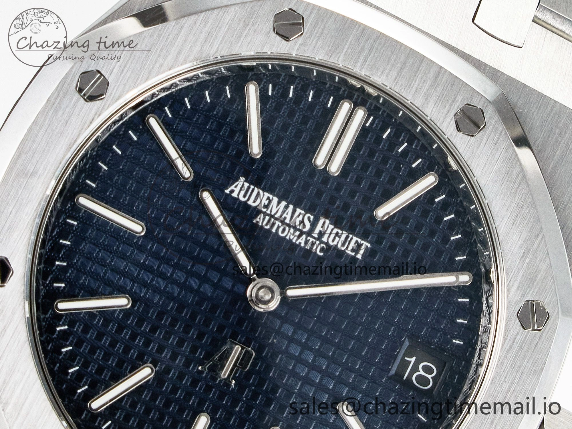 Custom Modded Royal Oak 39mm 15202 SS PPM Blue Textured Dial on SS Bracelet AP2121