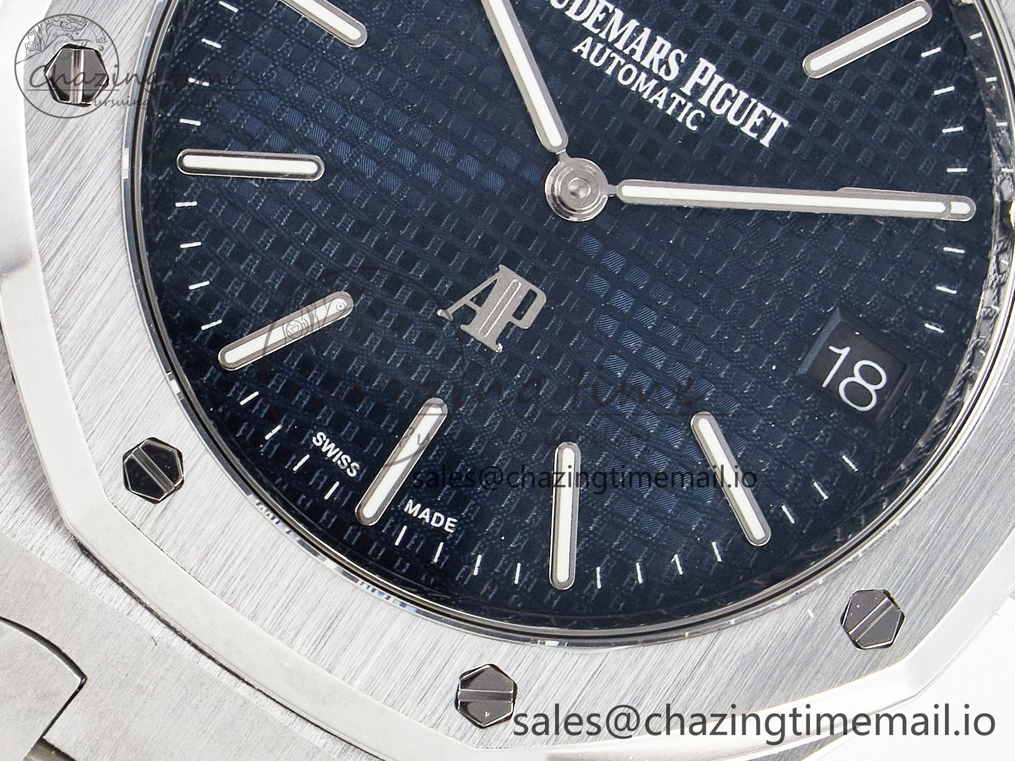 Custom Modded Royal Oak 39mm 15202 SS PPM Blue Textured Dial on SS Bracelet AP2121
